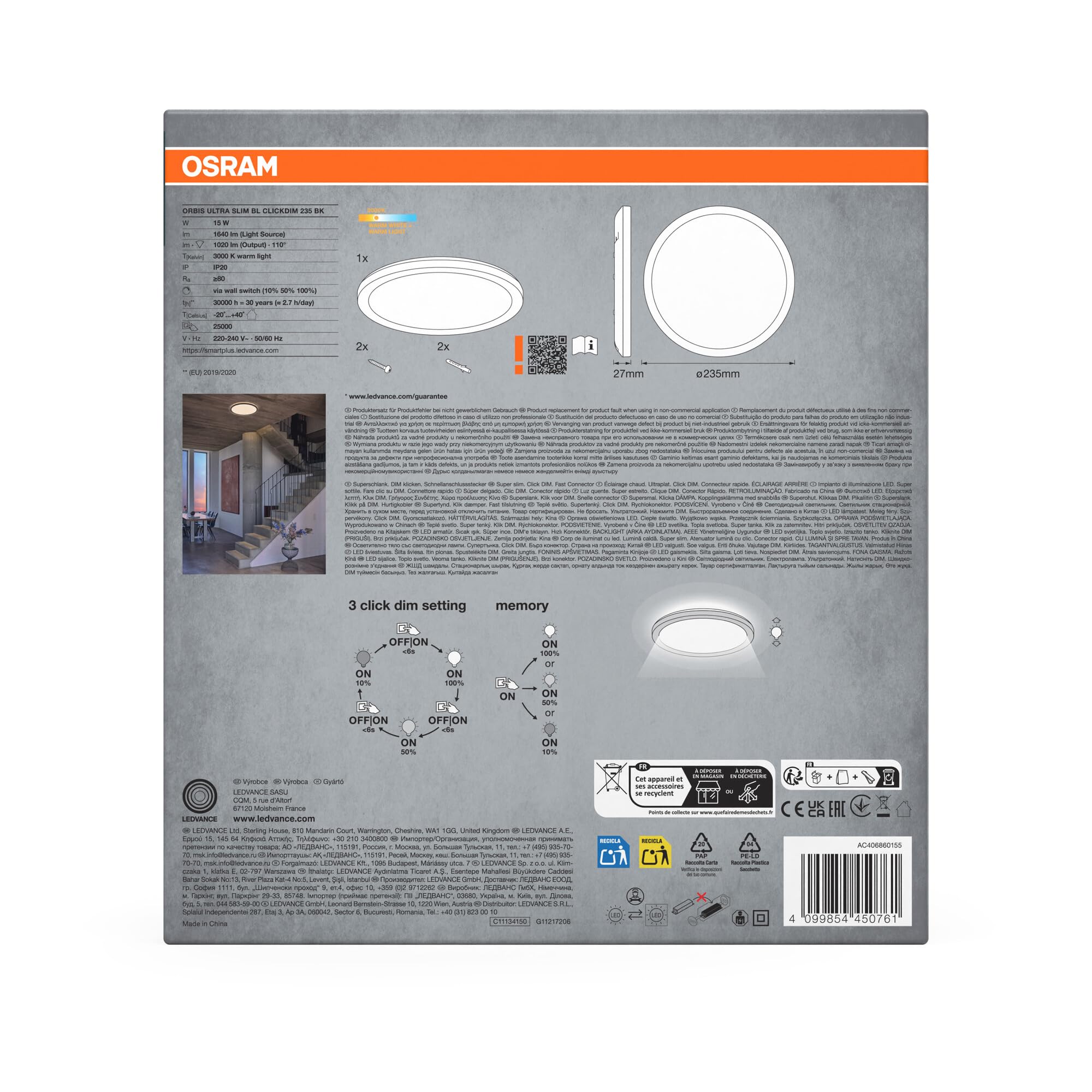 ams OSRAM SMART+ ORBIS ClickDim Deckenleuchte 23cm schwarz