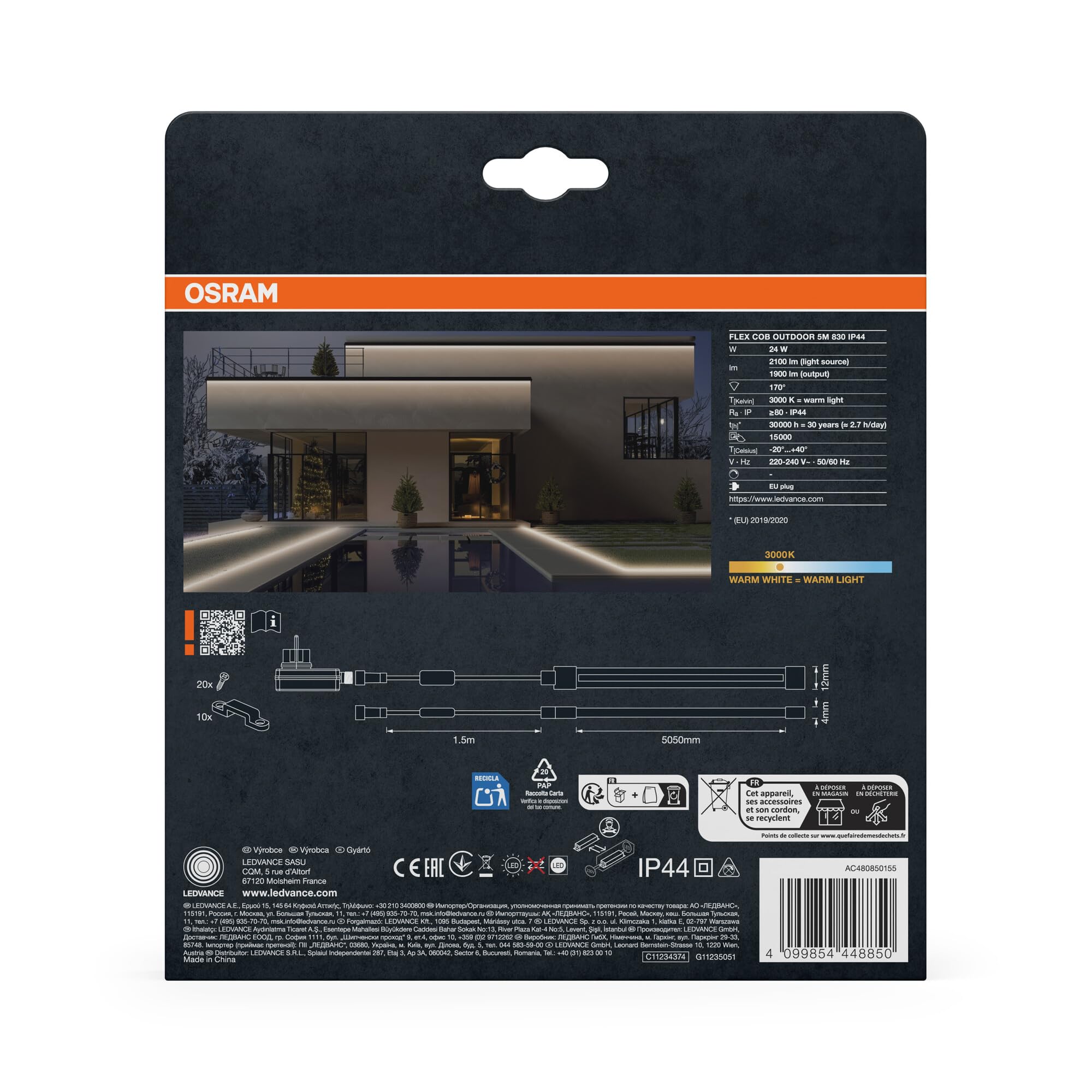 OSRAM SMART+ FLEX COB Outdoor LED-Streifen 5m warmweiß
