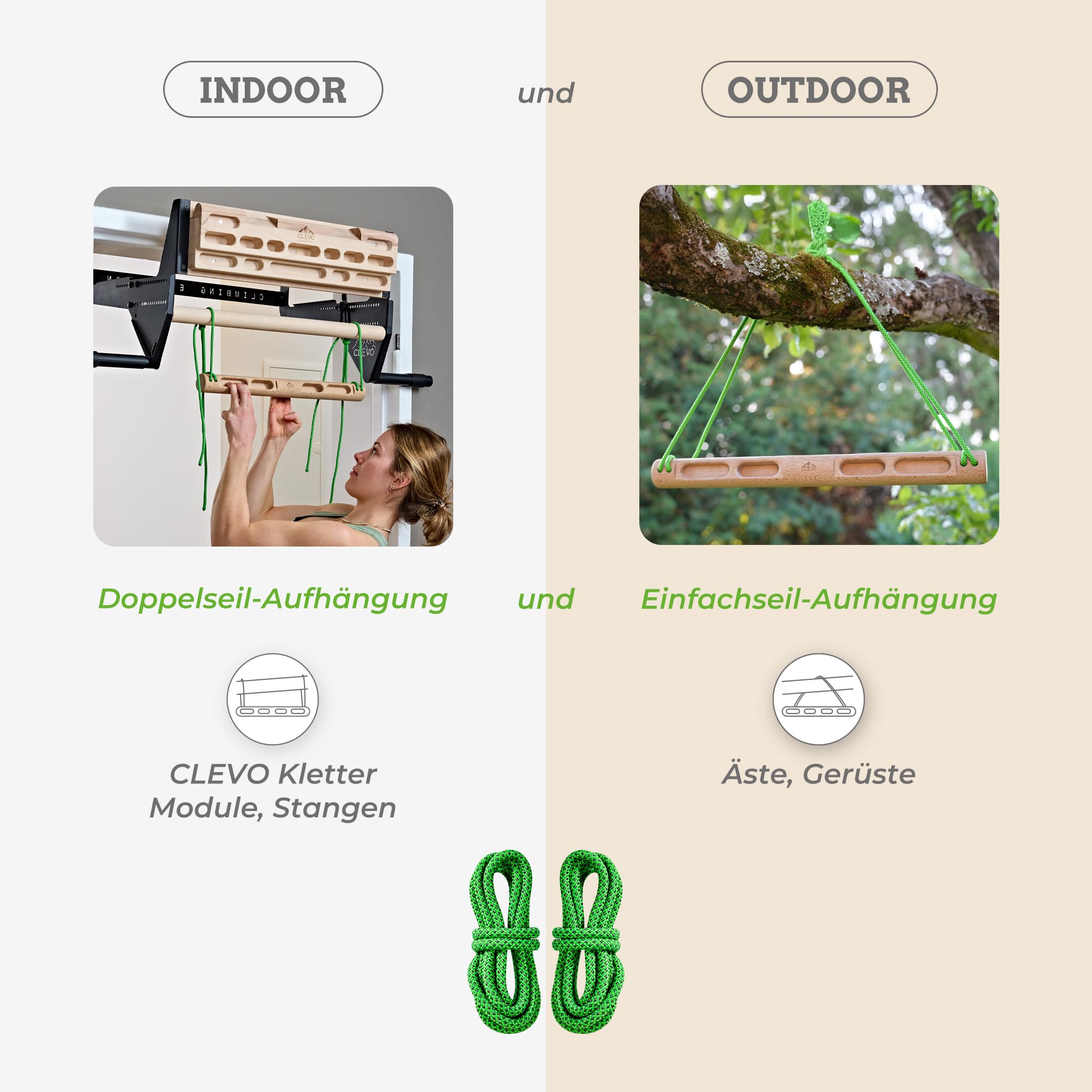 Clevo Fingerboard Slim Hangboard Holz mobil Seilaufhängung