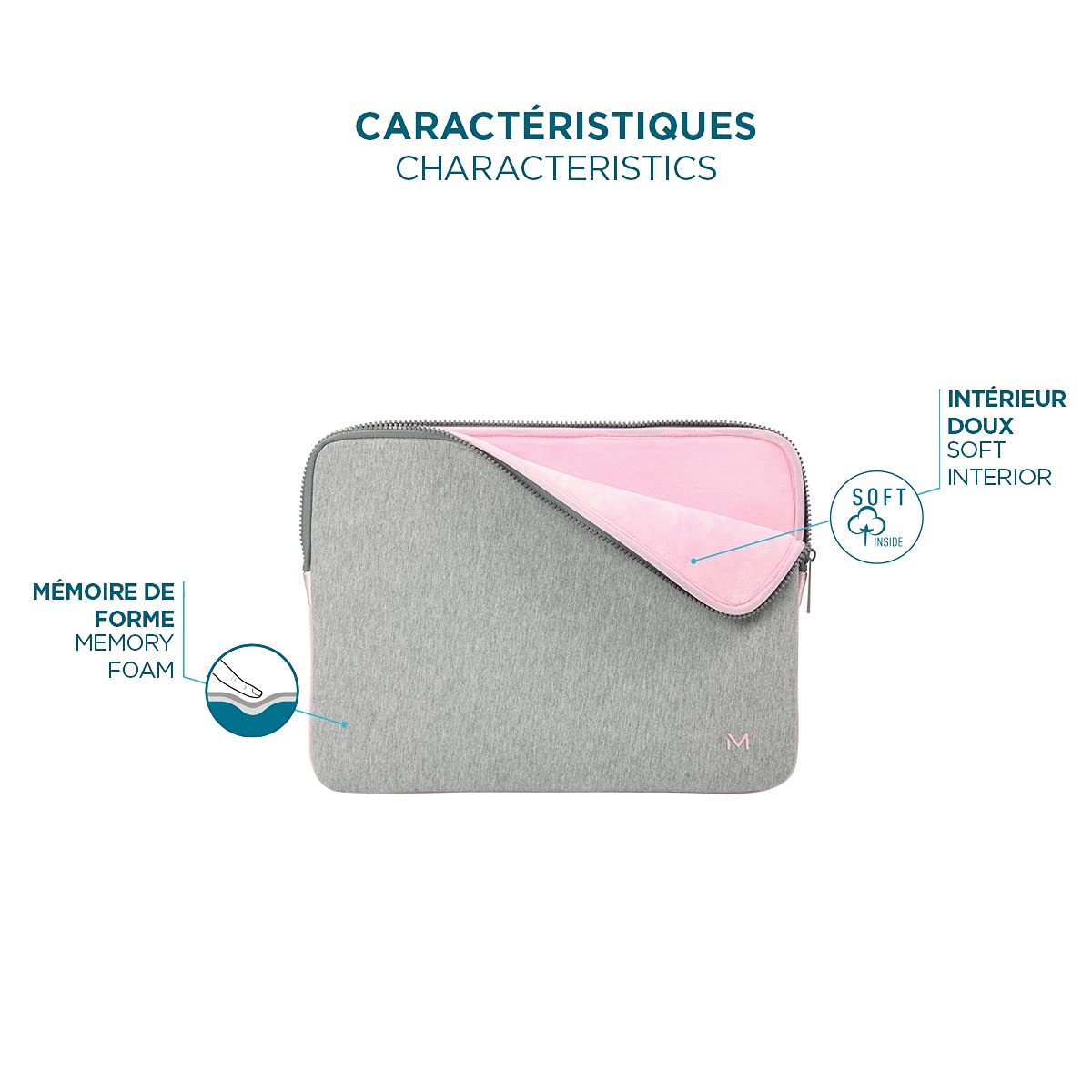 Mobilis Laptop Sleeve 14 Zoll Memory-Foam grau rosa