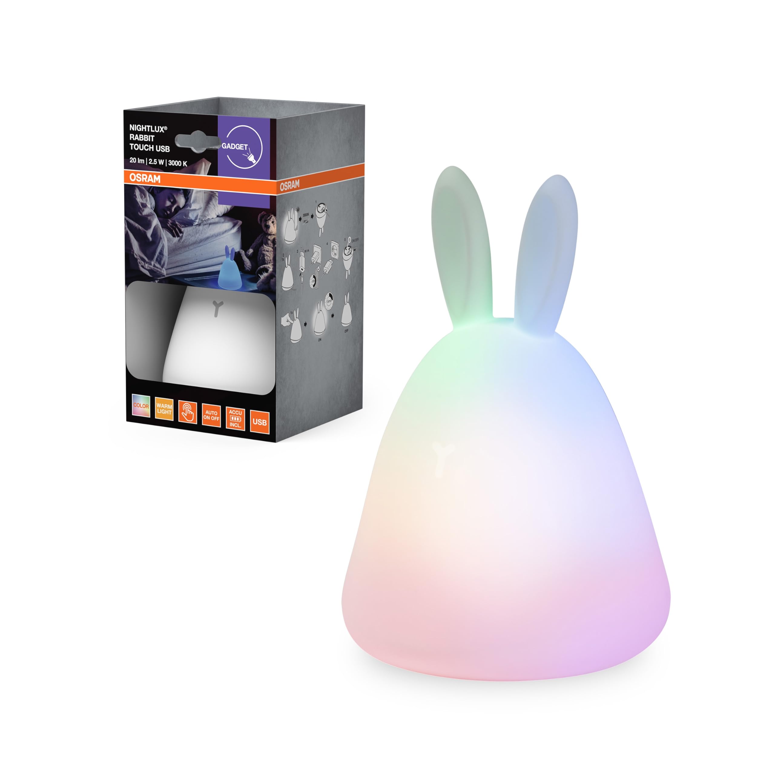 OSRAM Nightlux Touch Hasen-Nachtlicht RGB Akku weiß
