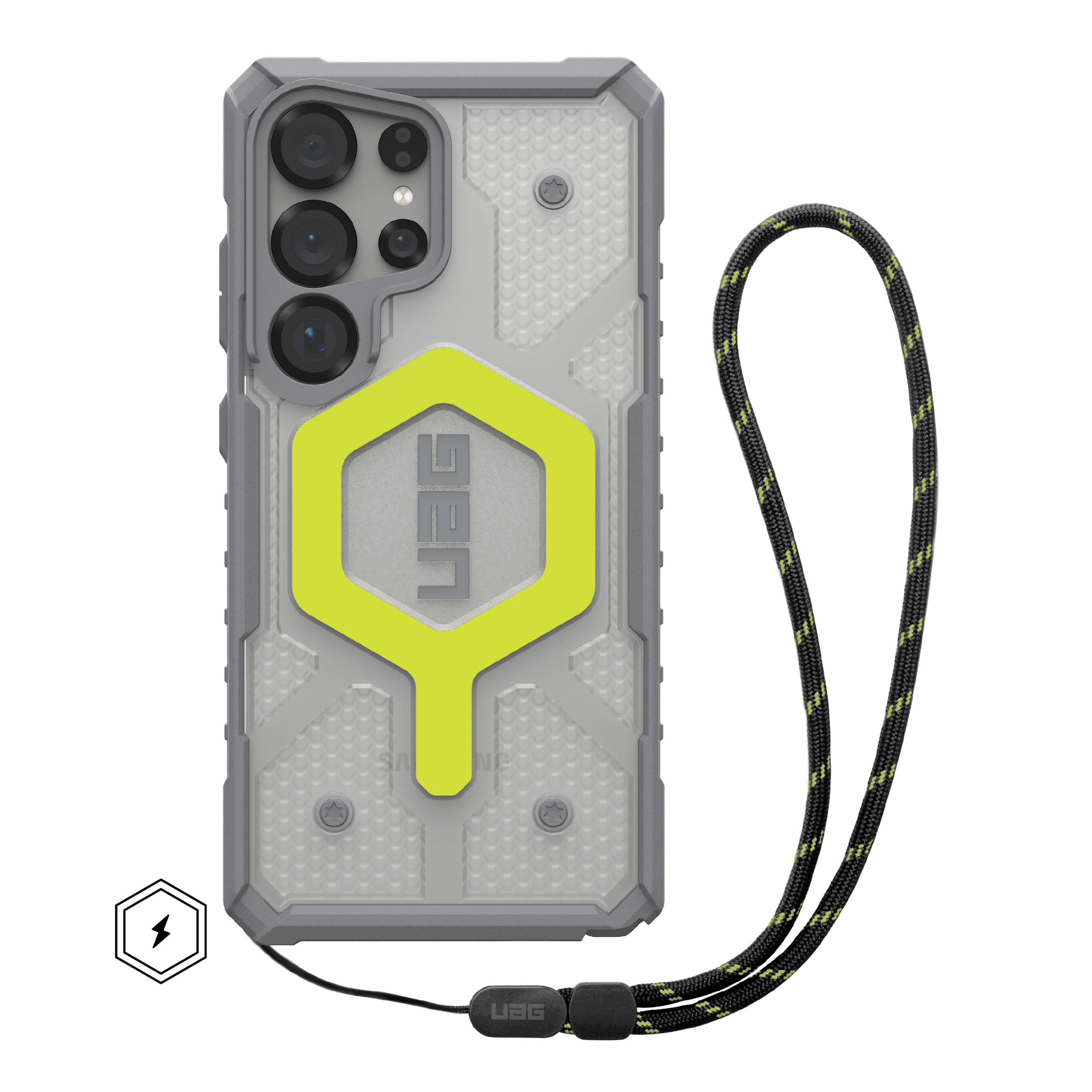 UAG Pathfinder Clear Galaxy S25 Ultra Hülle Neon mit Lanyard