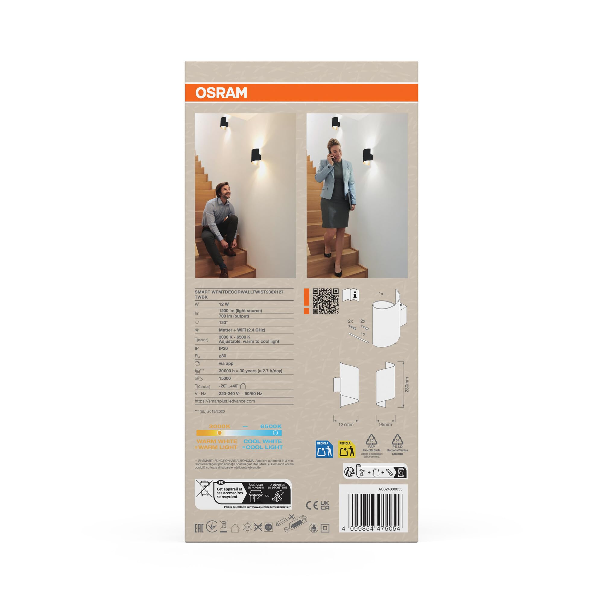 OSRAM SMART+ Wall Twist LED-Wandleuchte schwarz 20x11cm TW