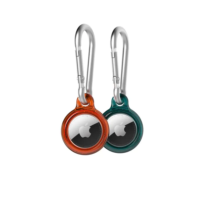 Tech21 EvoPop AirTag Hülle 2er Tangerine/Verdigris Karabiner