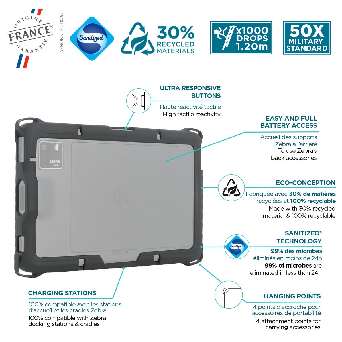 Mobilis RESIST Zebra ET401 Tablet Hülle 10 Zoll schwarz