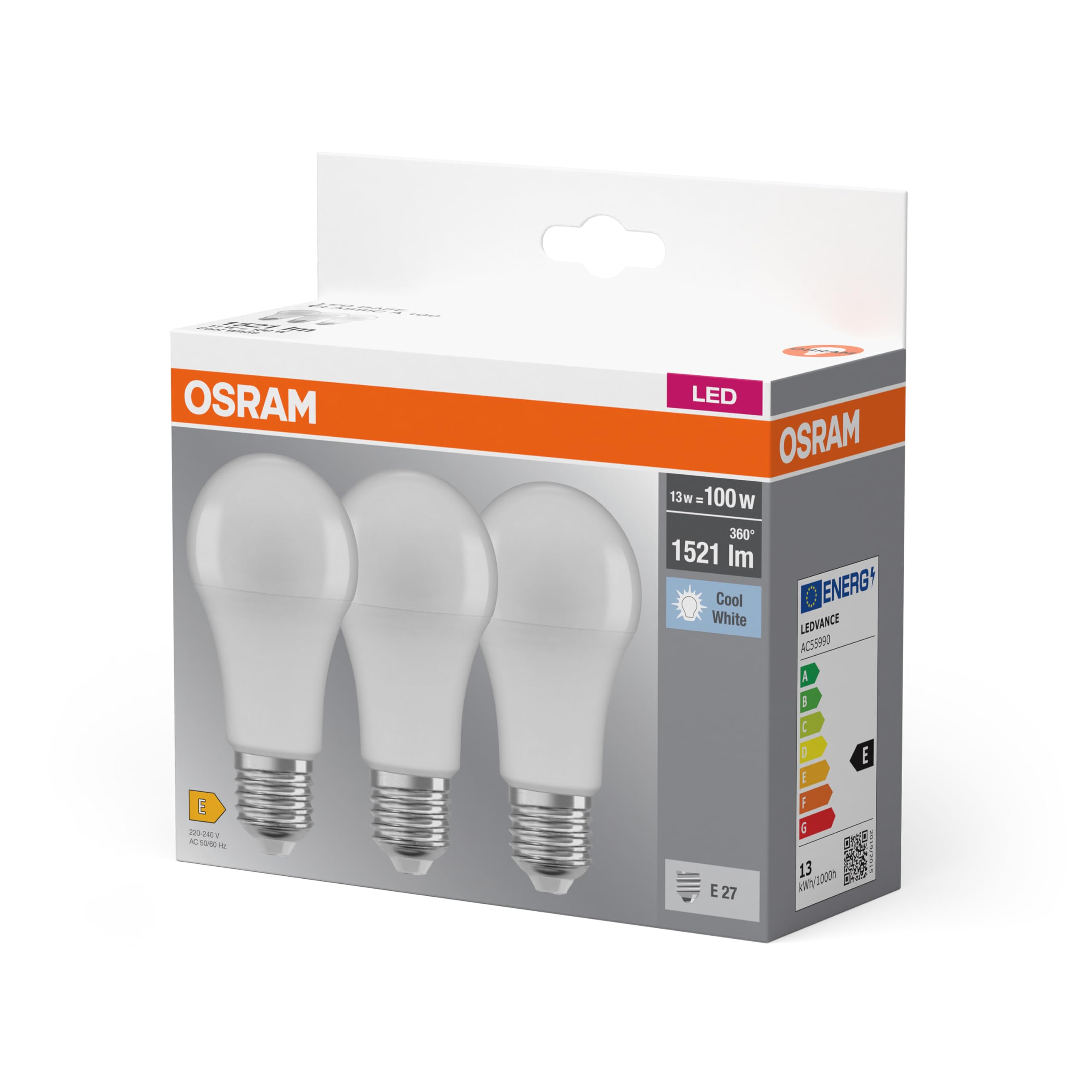 ams OSRAM SMART+ Classic A100 LED-Lampe E27 4000K 3er-Pack