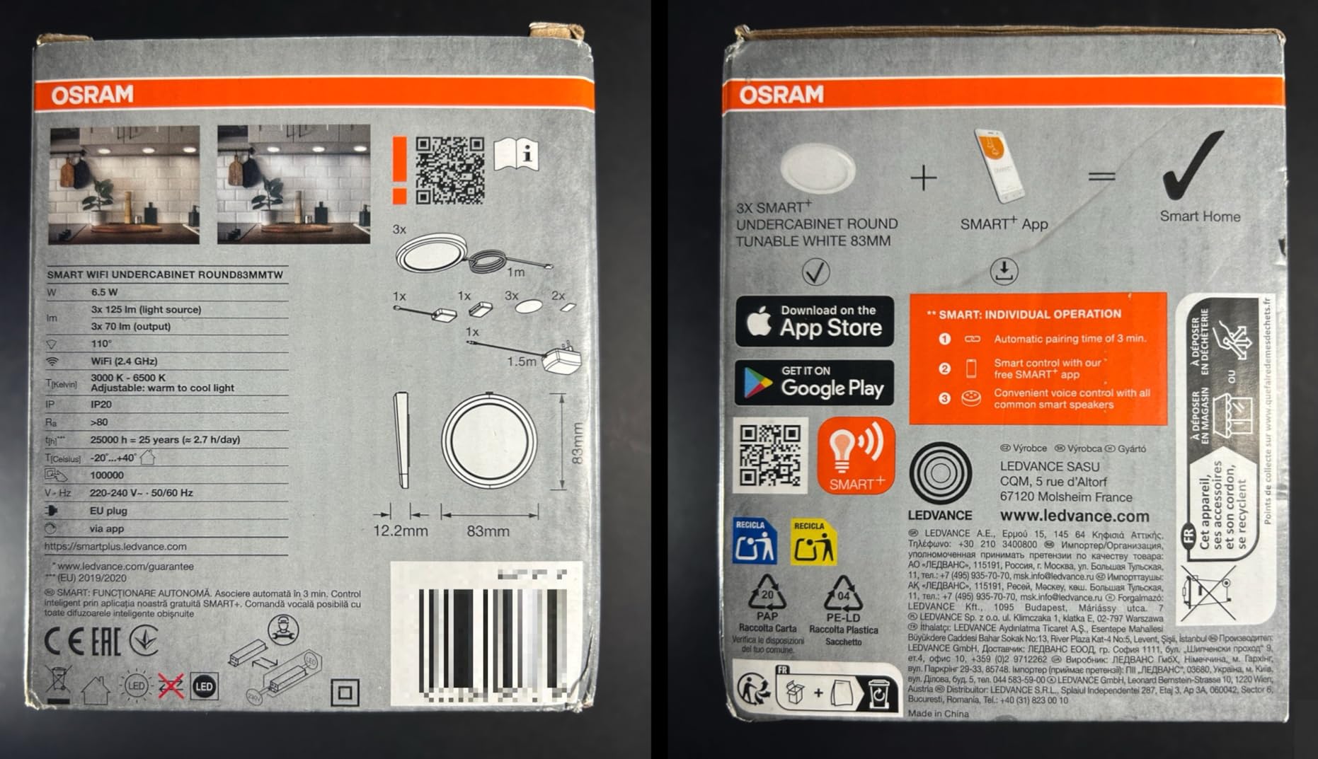 OSRAM SMART+ WiFi Unterschrankleuchte Basis Round weiß