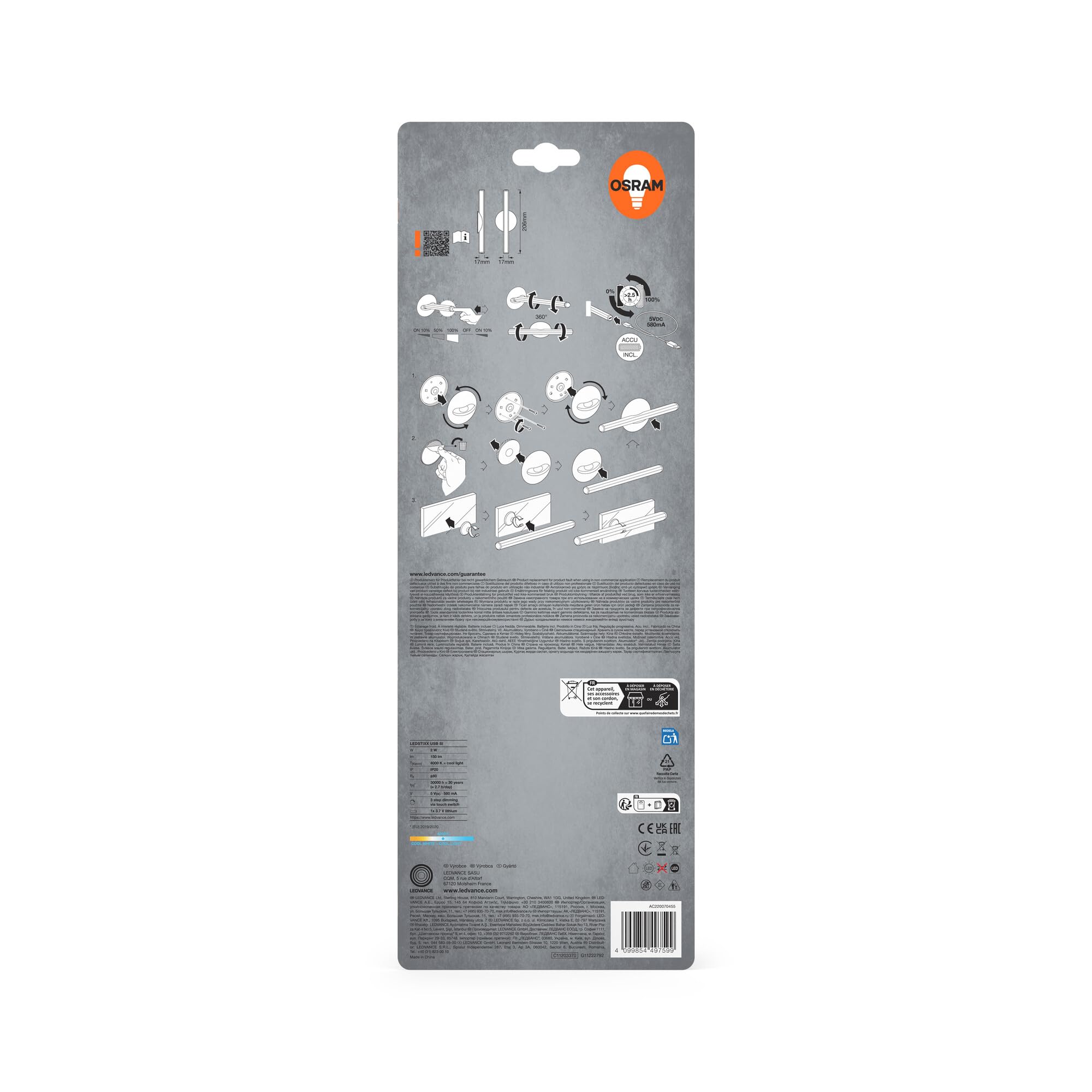OSRAM SMART+ LEDStixx USB Akkuleuchte silber mobil
