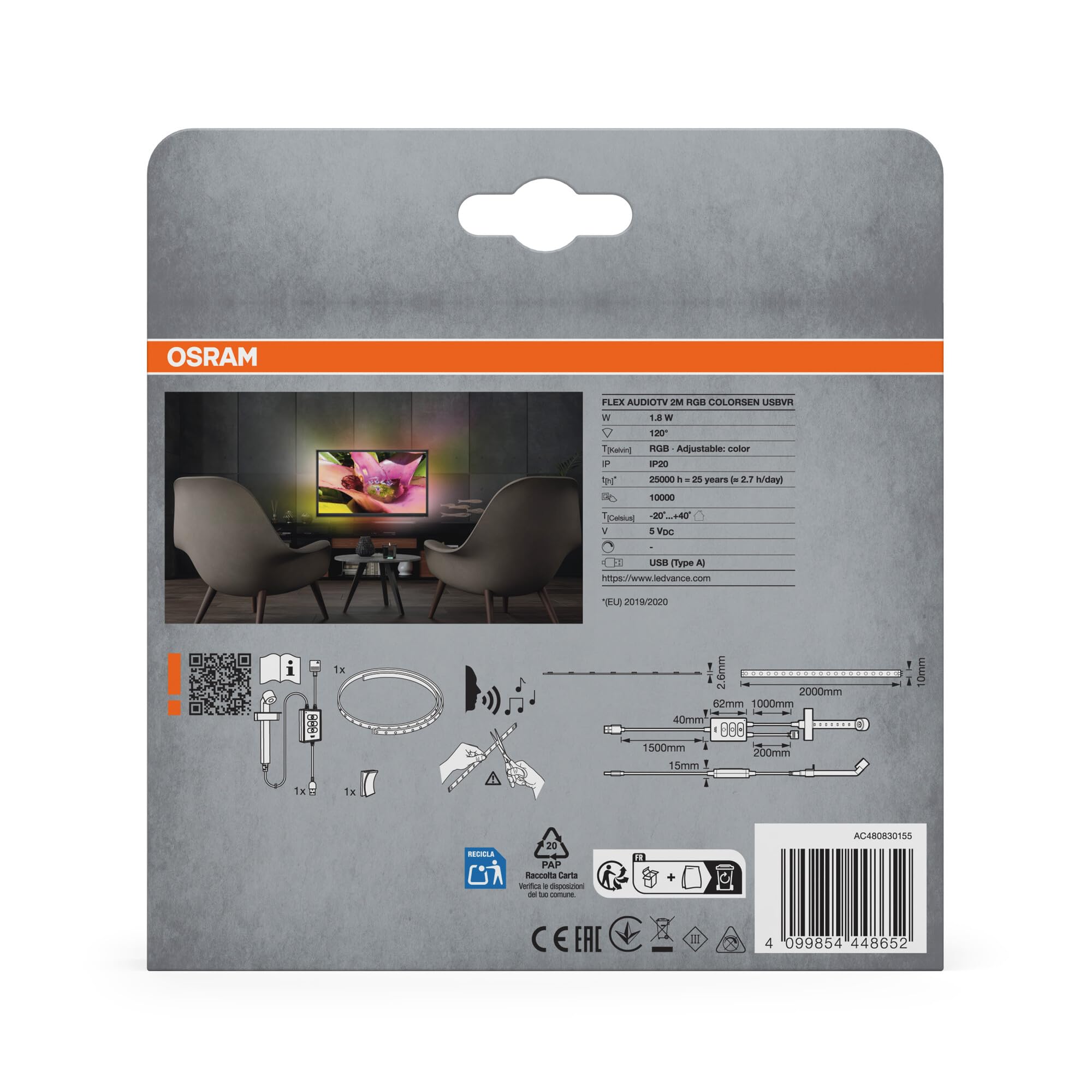 OSRAM SMART+ Flex AudioTV LED-Streifen RGB 2 m weiß