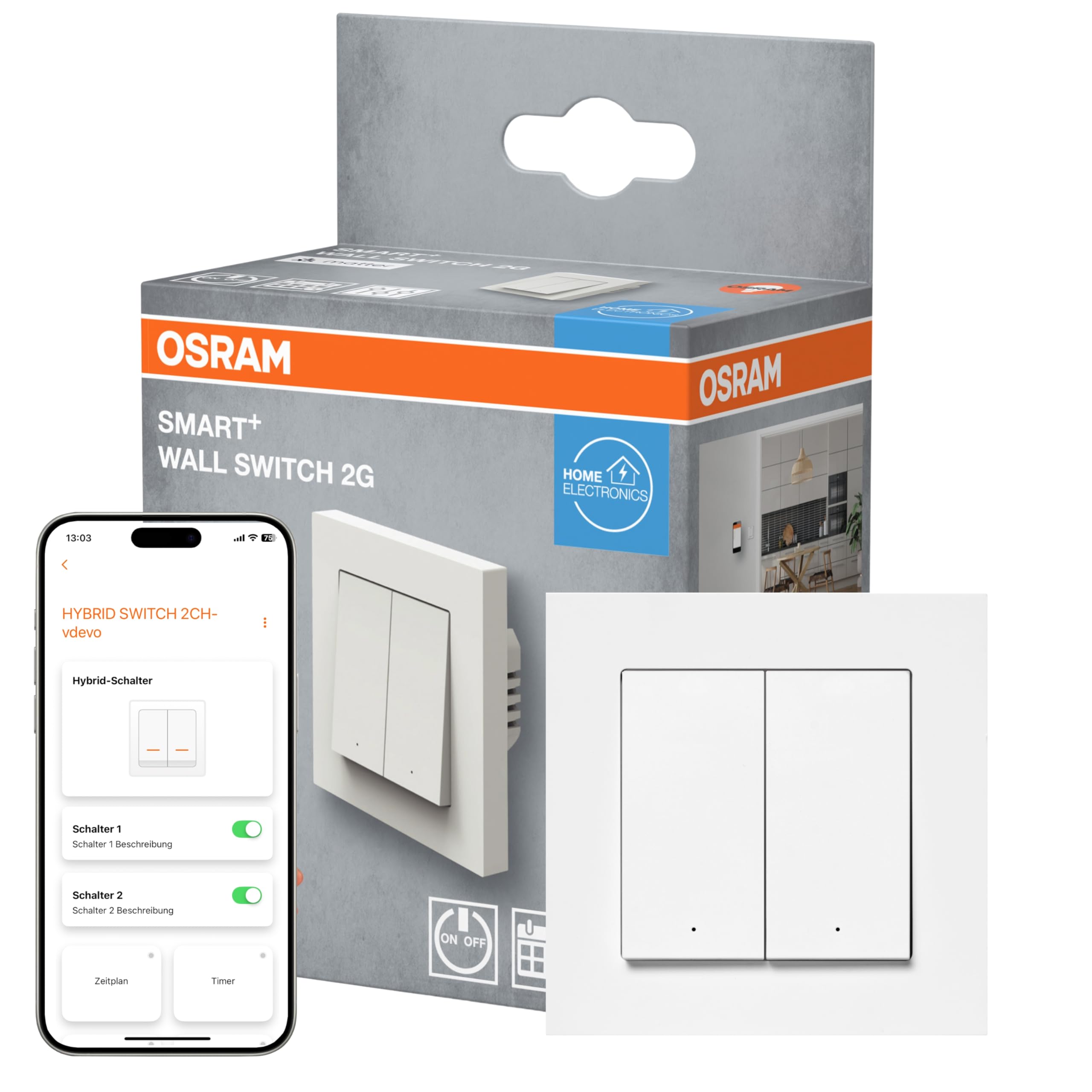 ams OSRAM SMART+ WiFi Matter Wandschalter 2-Kanal weiß