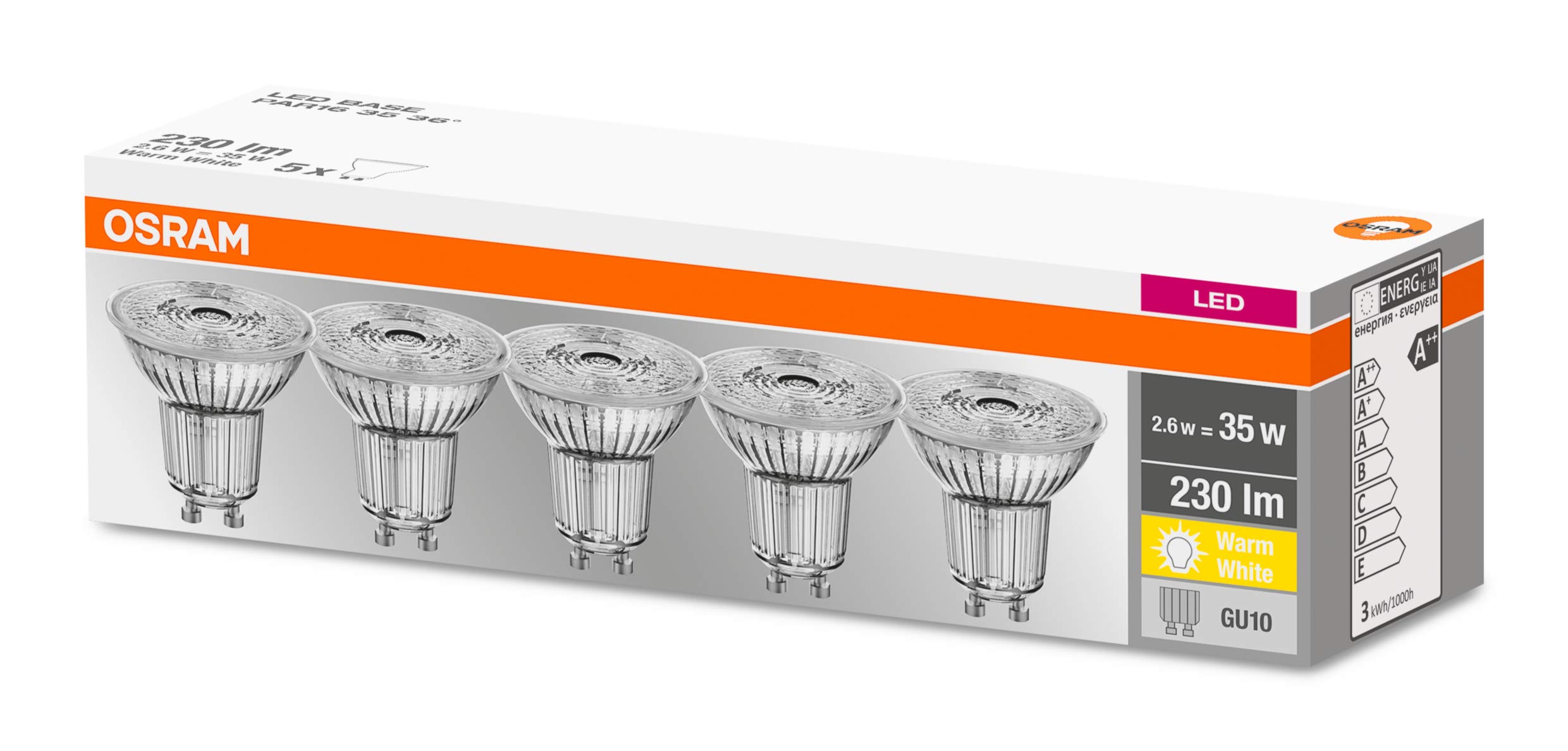OSRAM SMART+ Base PAR16 LED-Spot GU10 warmweiß 5er-Pack