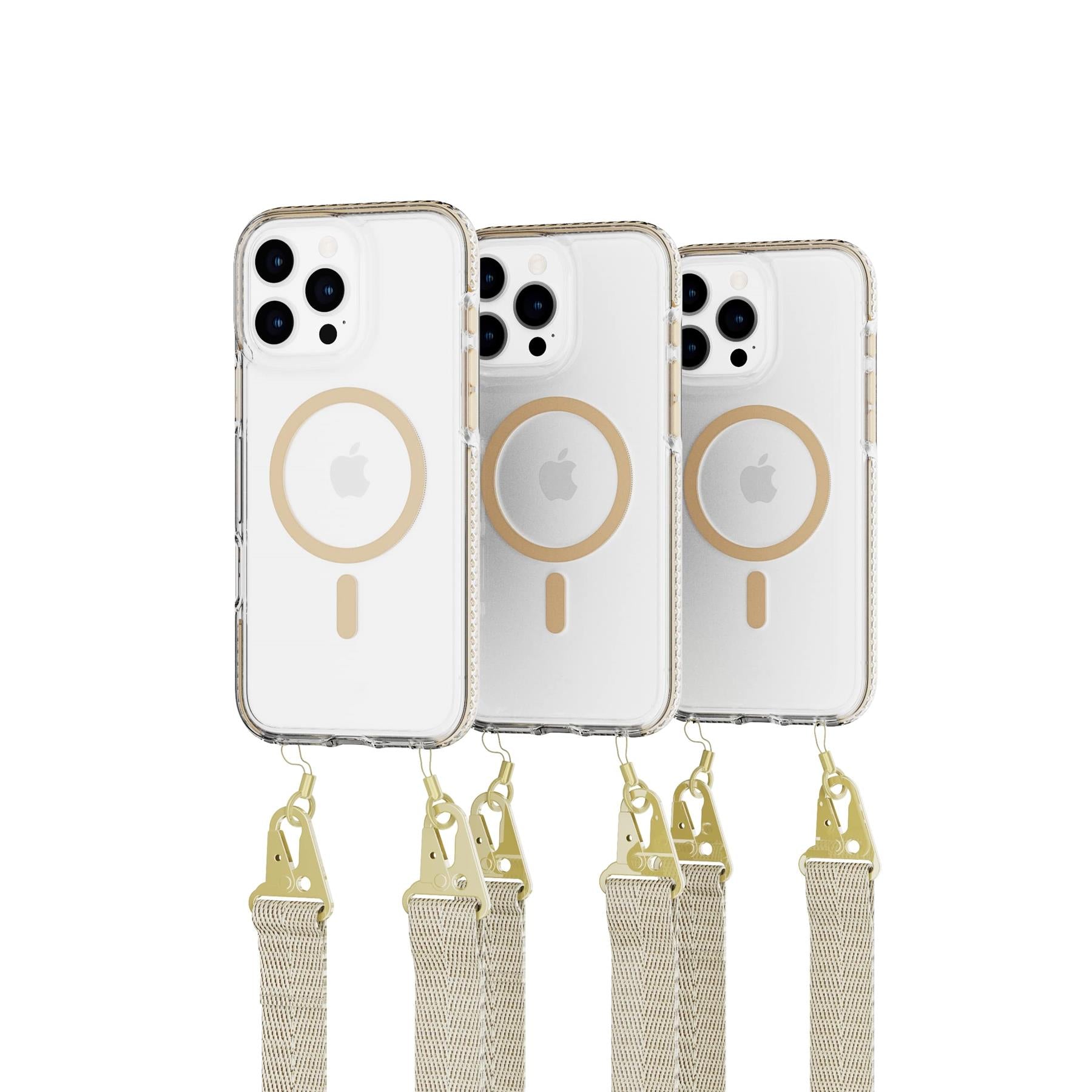 Tech21 EvoCrystal iPhone 16 Pro Max Hülle gold mit Band