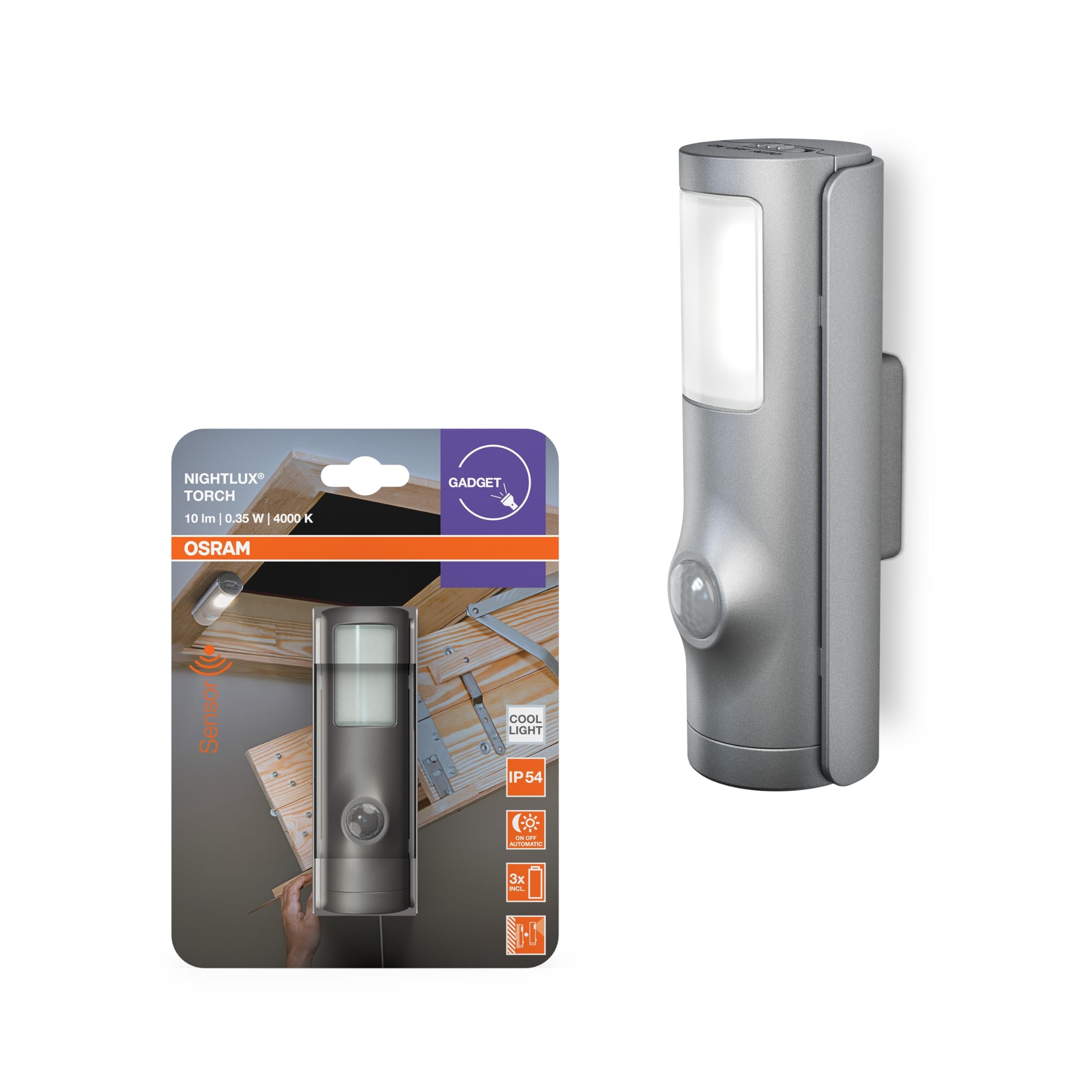 ams OSRAM LED Nachtlicht silber 2in1 mit Bewegungsmelder