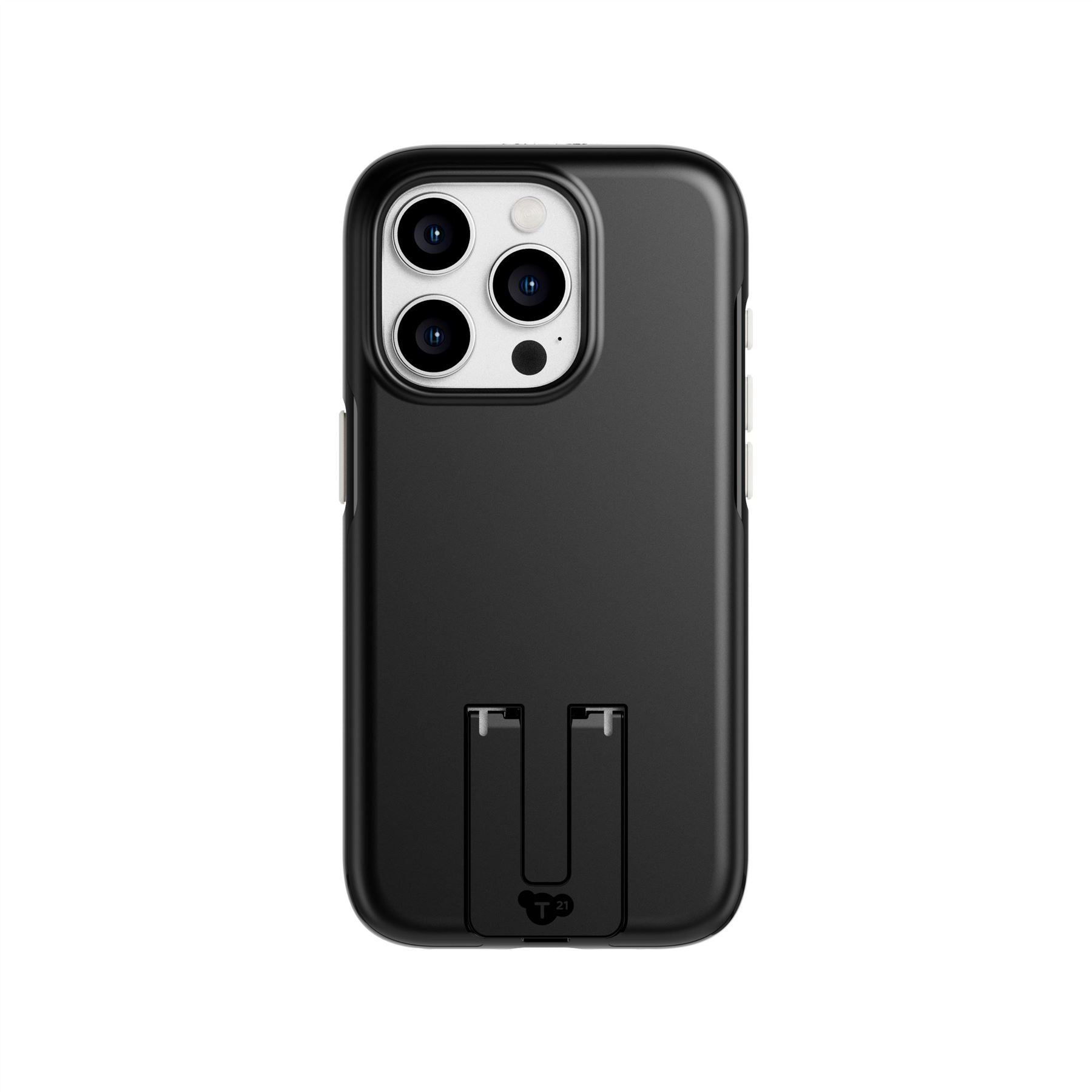 Tech21 EvoCrystal Kick iPhone 15 Pro Hülle Obsidian Black Ständer