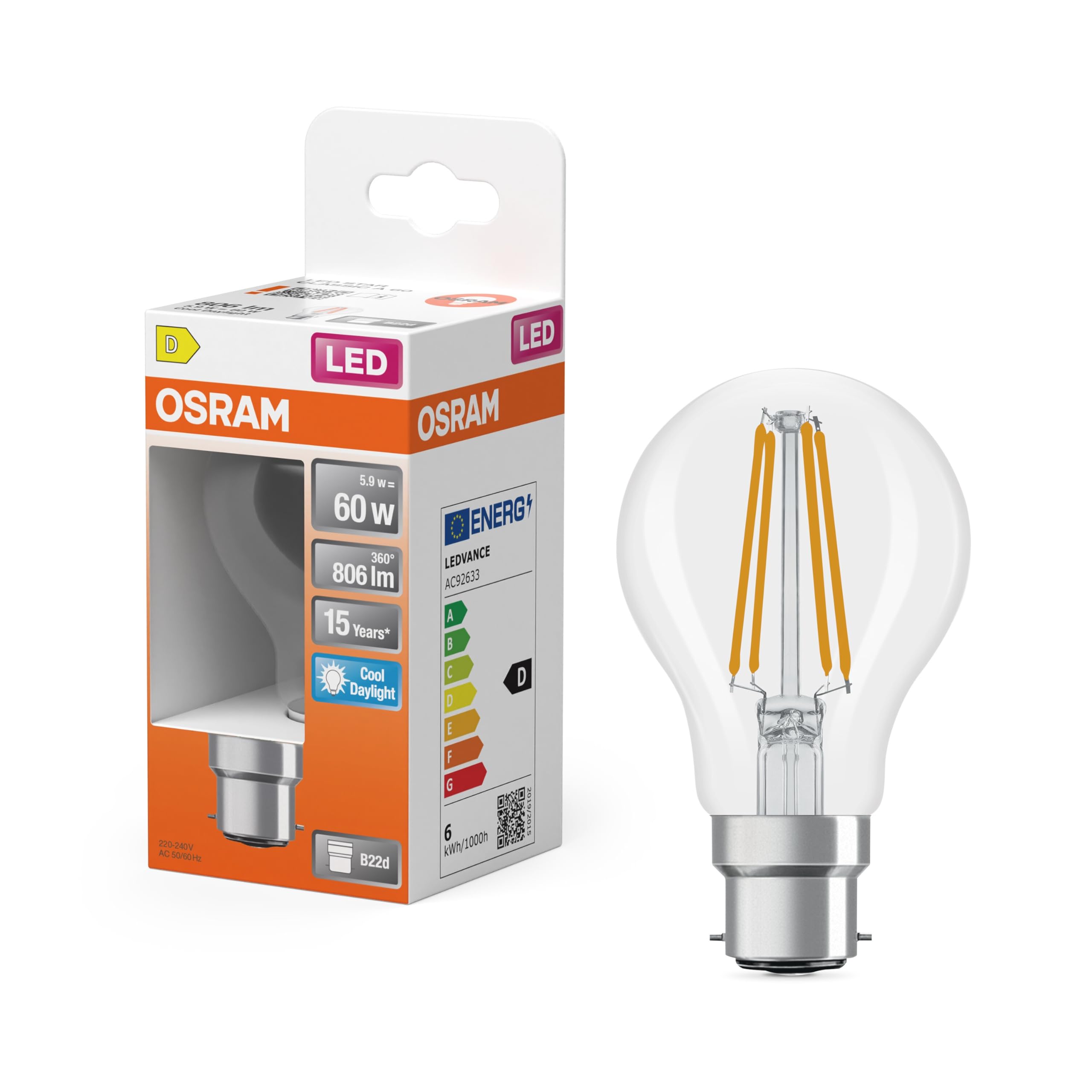 OSRAM Star Classic A60 Filament LED E27 kaltweiß 60W-Ersatz