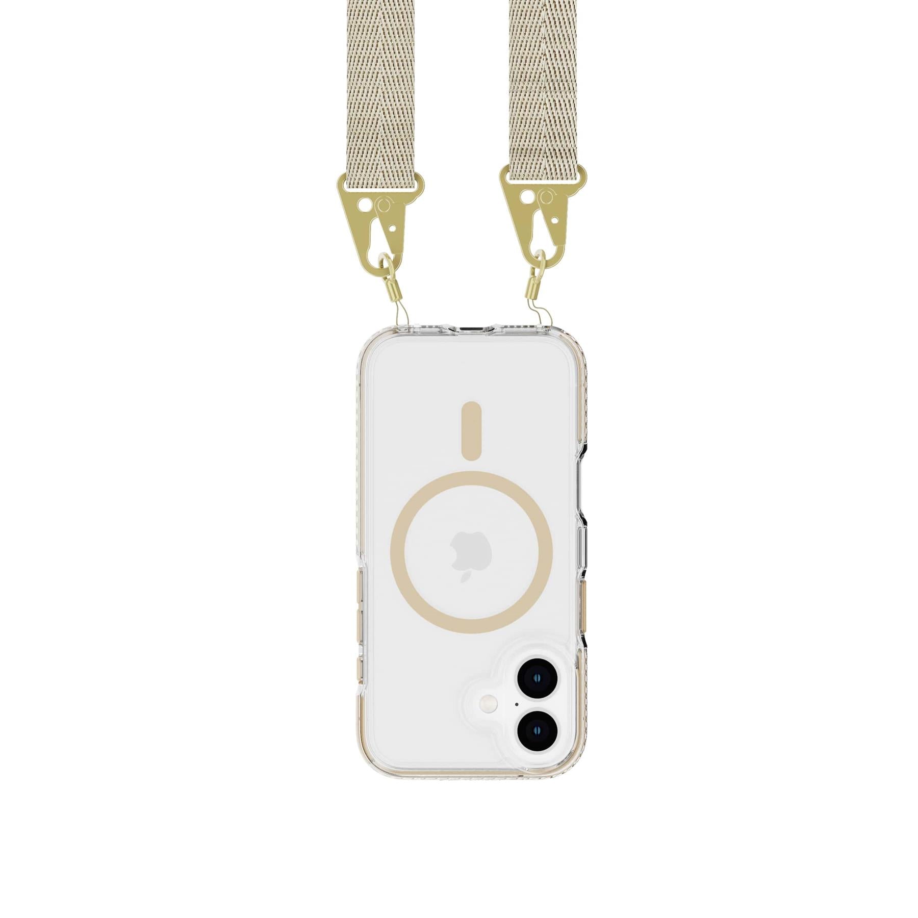 Tech21 EvoCrystal iPhone 16 Handyhülle Gold mit Band