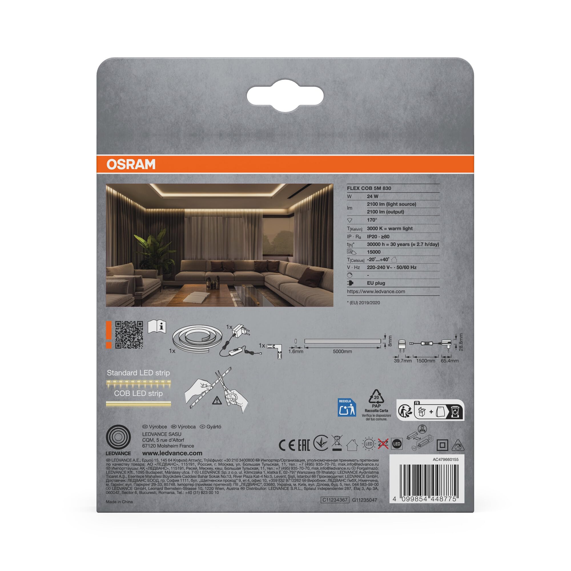 OSRAM SMART+ FLEX COB LED-Streifen 5m warmweiß 1750lm