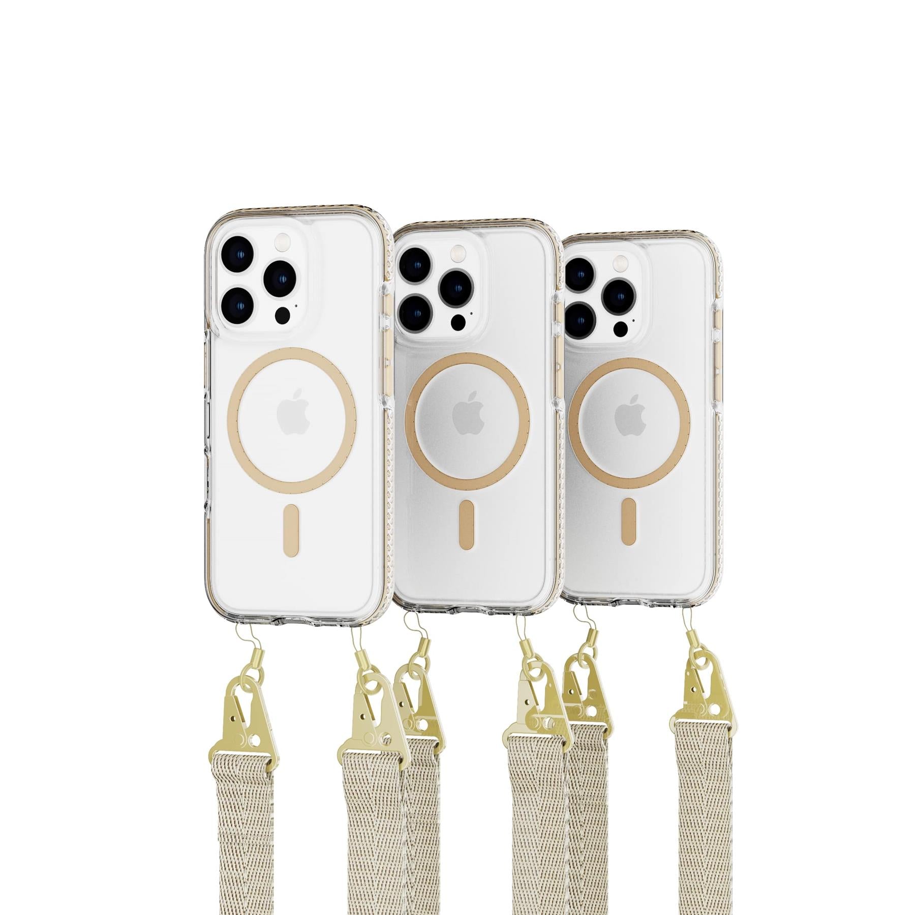 Tech21 EvoCrystal iPhone 16 Pro Handyhülle Gold mit Kette
