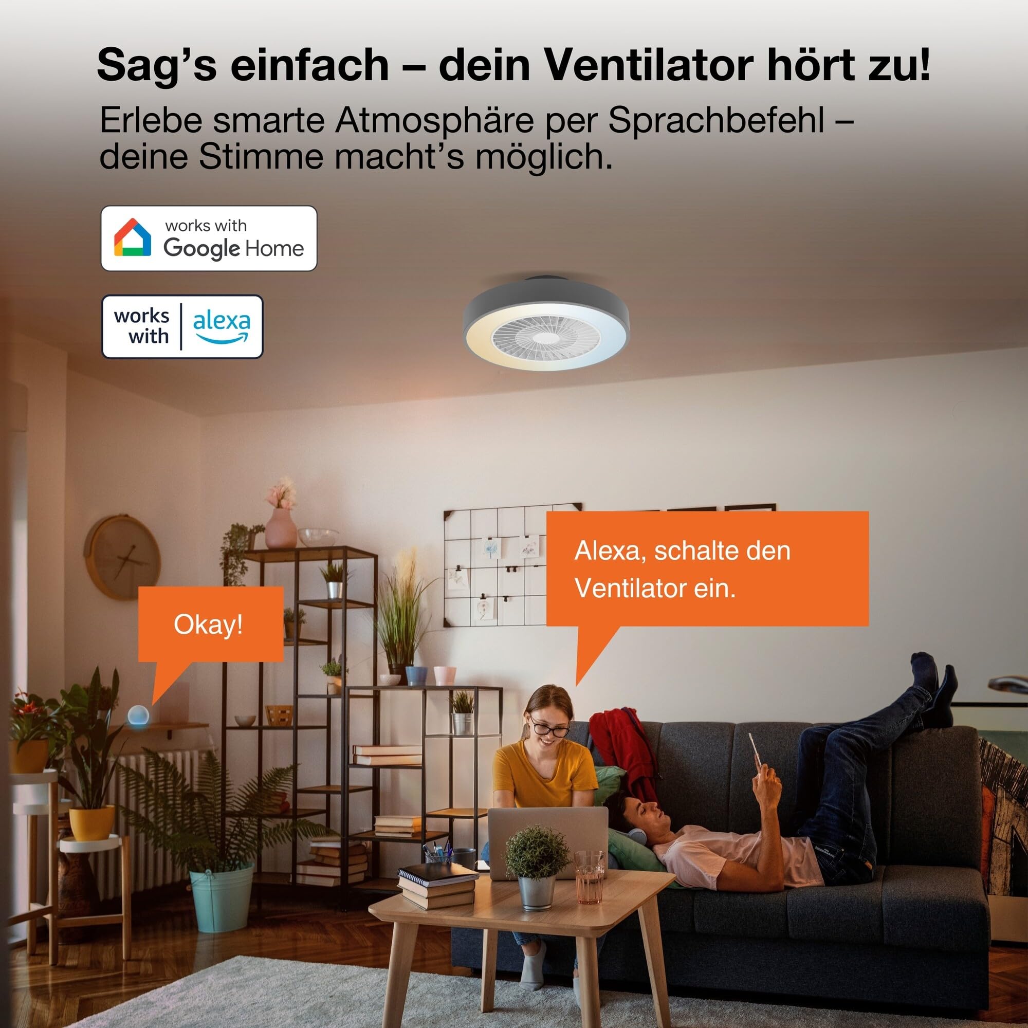 ams OSRAM SMART+ WiFi Deckenventilator Cylinder grau mit Licht