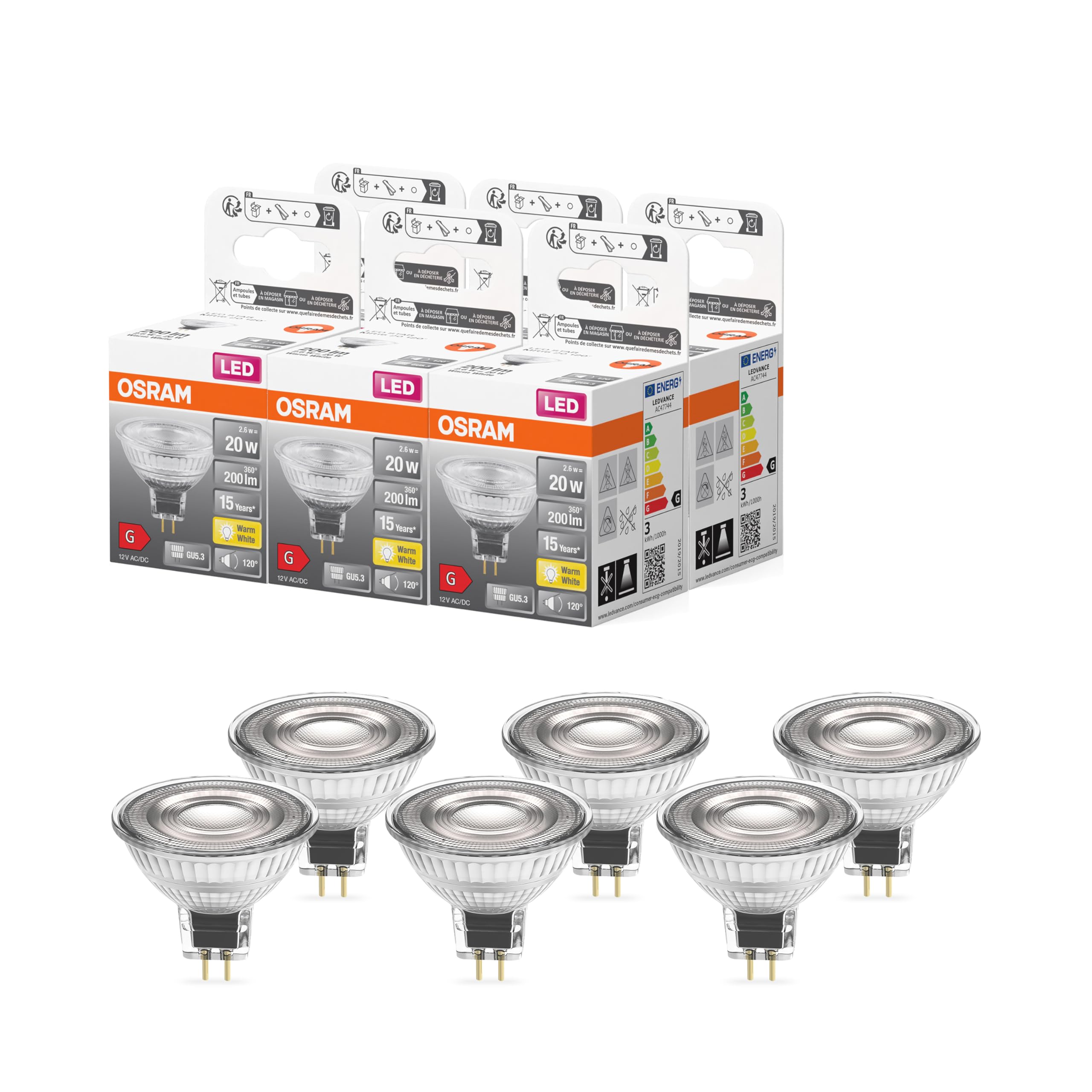 OSRAM SMART+ Base MR16 LED-Spot GU5.3 warmweiß 5er-Pack