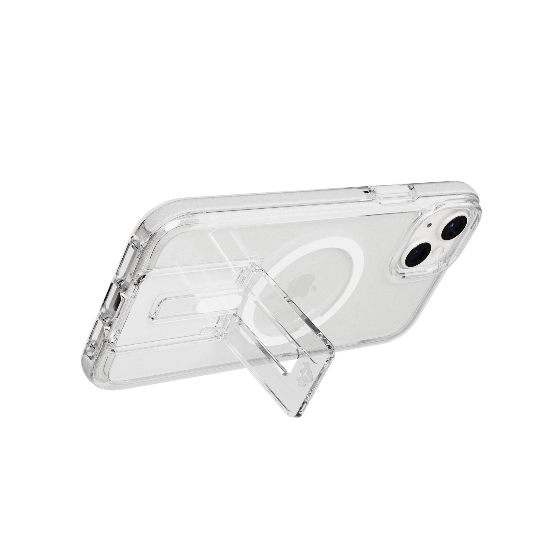 Tech21 EvoCrystal Kick iPhone 15 Plus Handyhülle Weiß Ständer