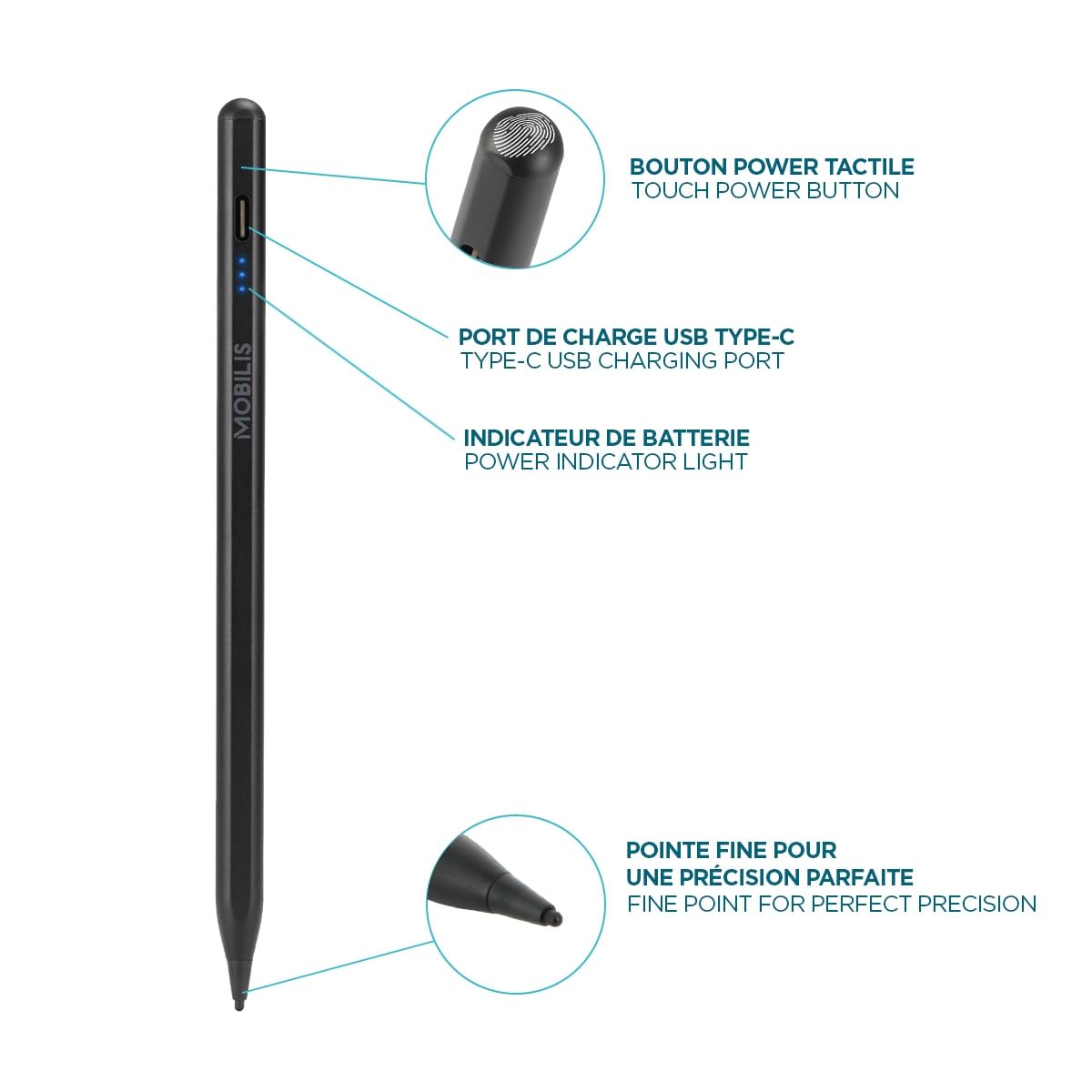 Mobilis Aktiver Stylus Touchscreen Stift iOS Android 1,45mm