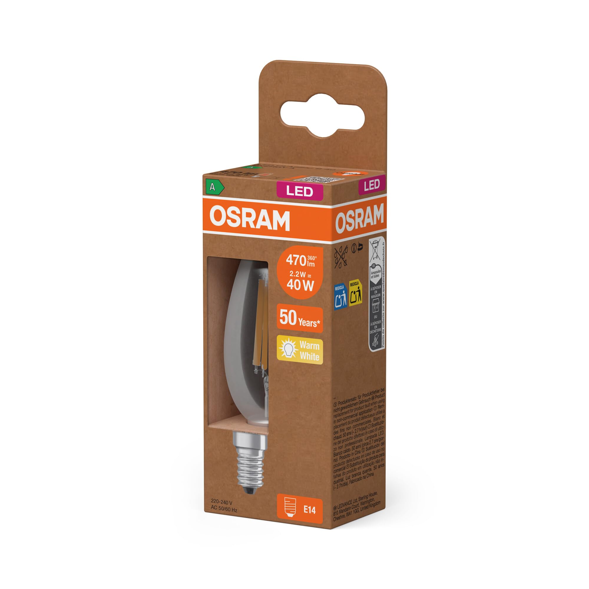 ams OSRAM SMART+ Classic B 40 Filament LED-Lampe E14 1er-Pack A
