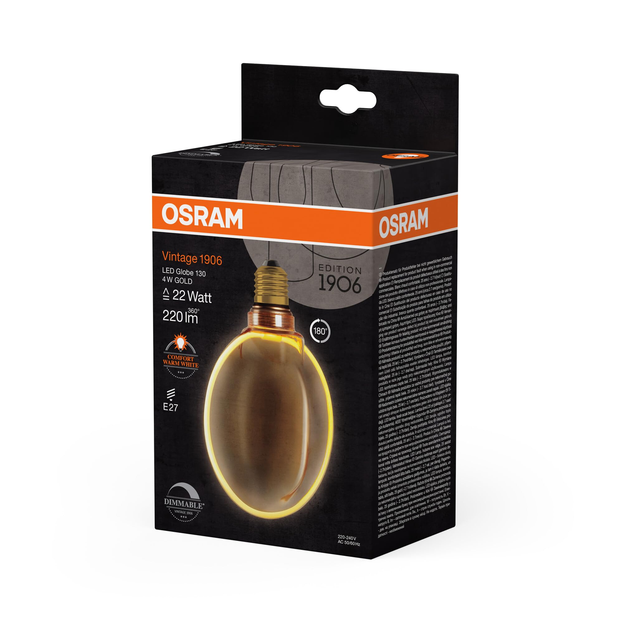 ams OSRAM SMART+ Vintage 1906 Globe 130 E27 4W Gold dimmbar