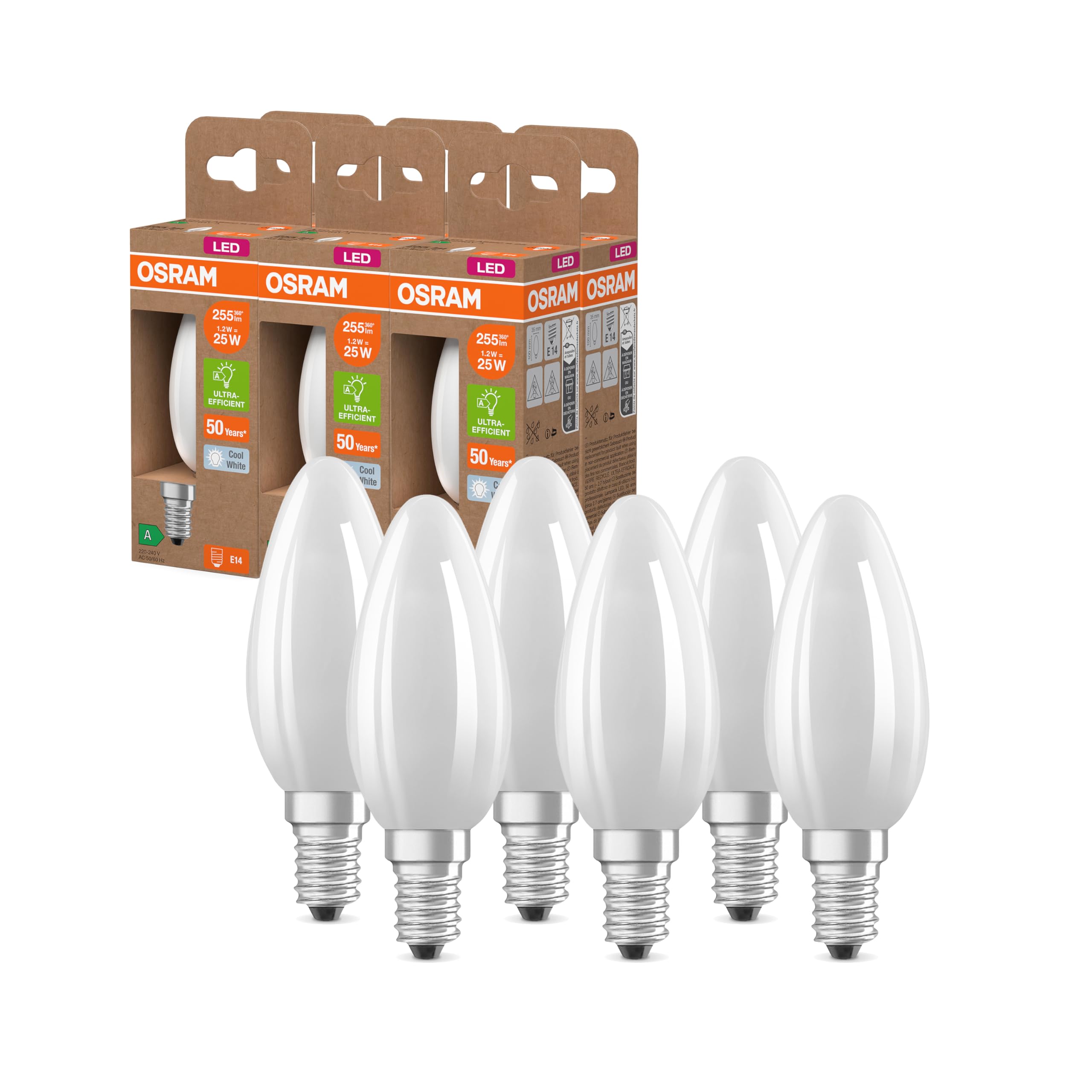 ams OSRAM LED E14 Kerze Matt 40W-Ersatz Warmweiß 3er-Pack