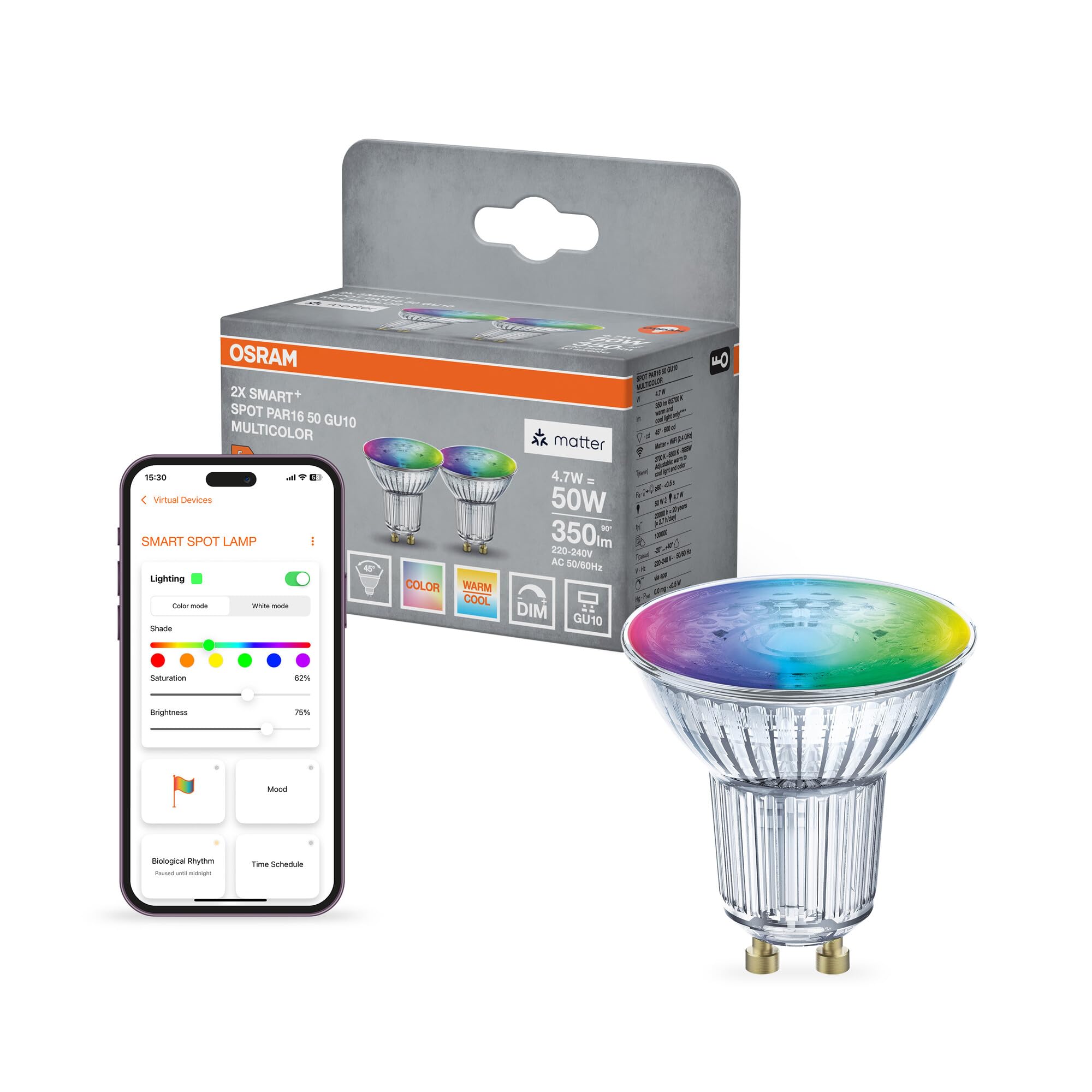 ams OSRAM SMART+ PAR15 GU10 RGB Lampe weiß 2er-Pack