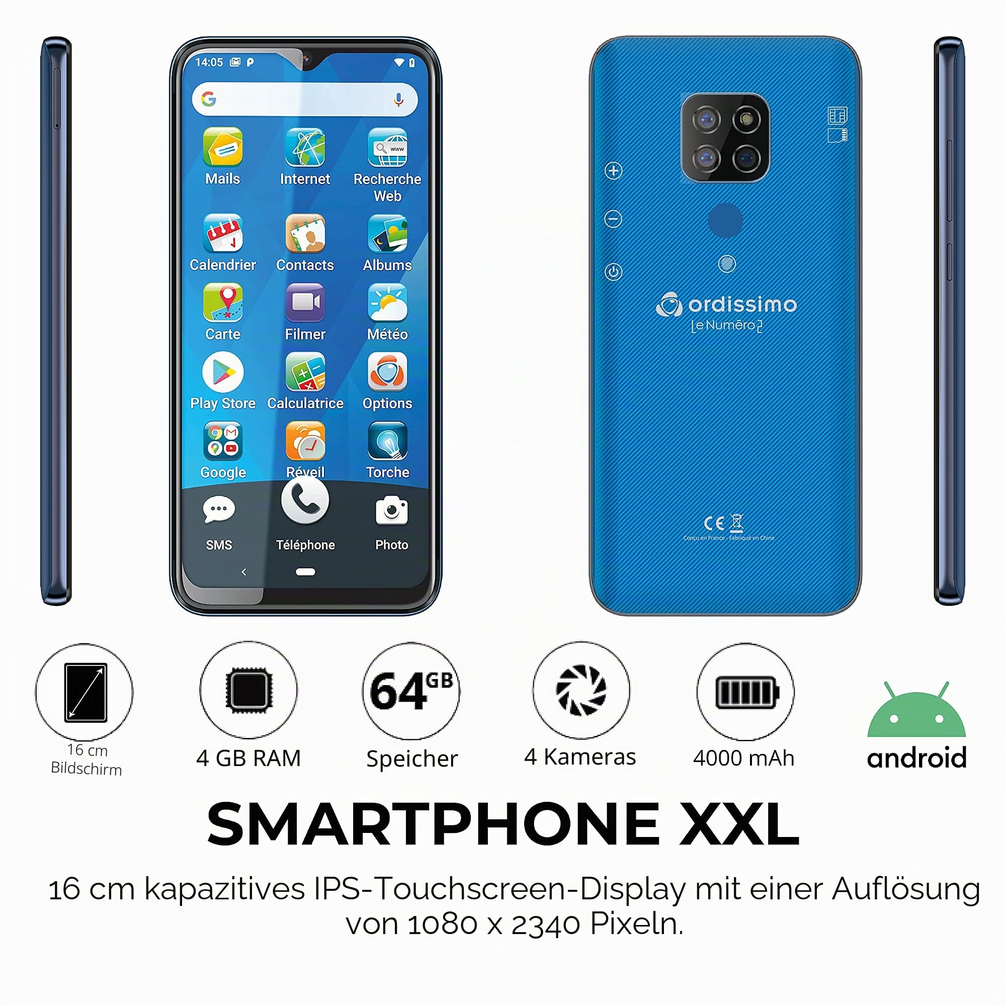 Ordissimo LeNumero2 Senioren-Smartphone 6,3 Zoll blau