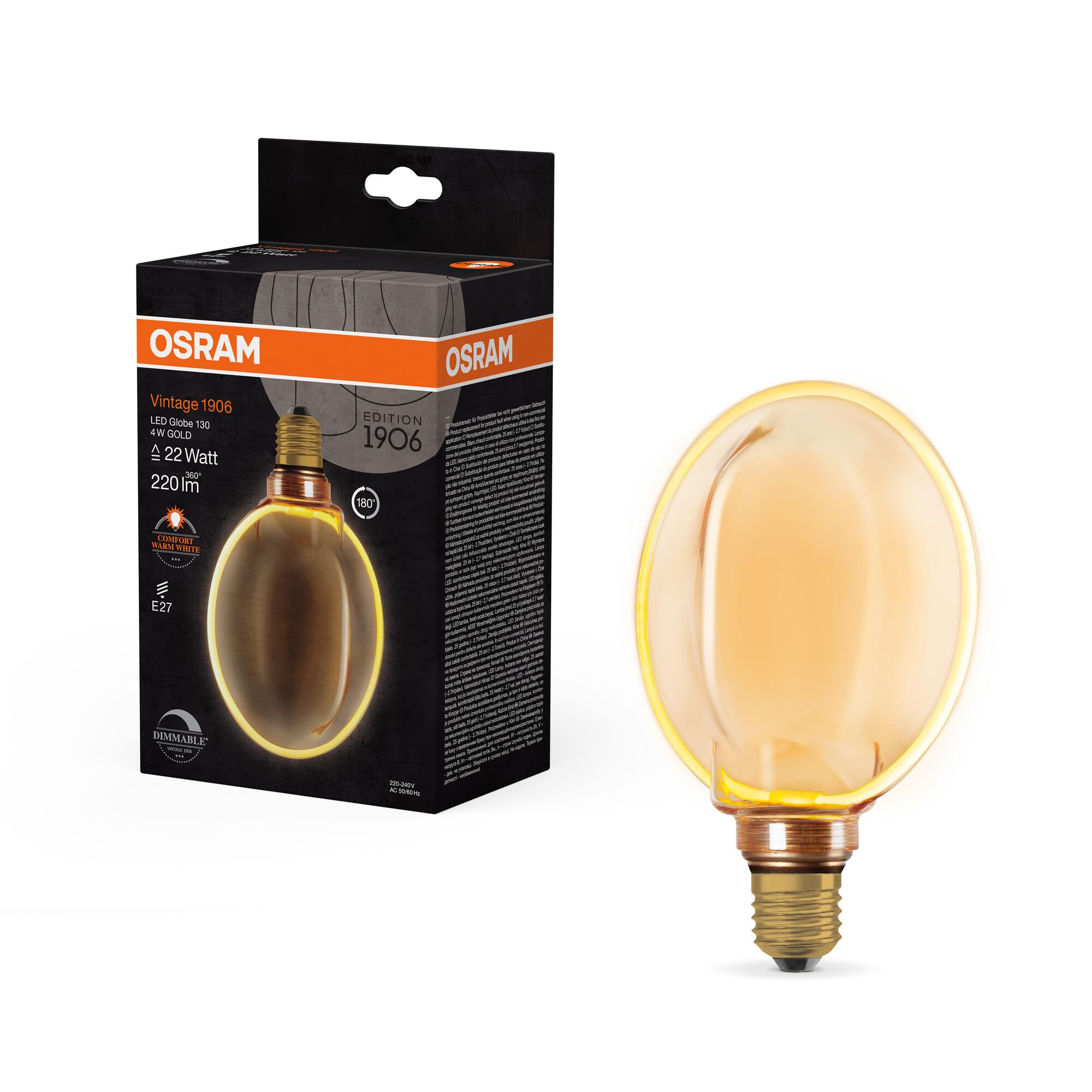 ams OSRAM SMART+ Vintage 1906 Globe 130 E27 4W Gold dimmbar