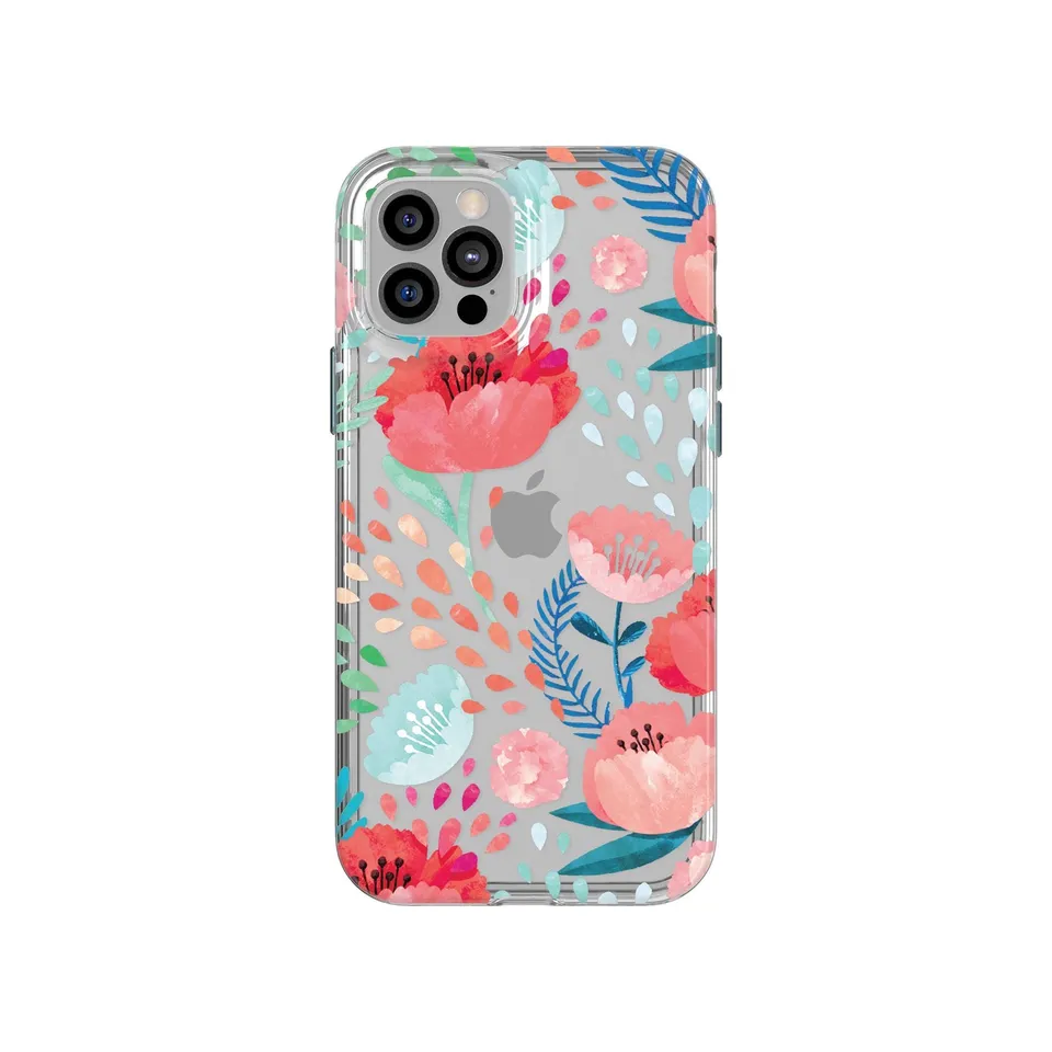 Tech21 EvoArt iPhone 12/12 Pro Hülle Coral Red Blumen