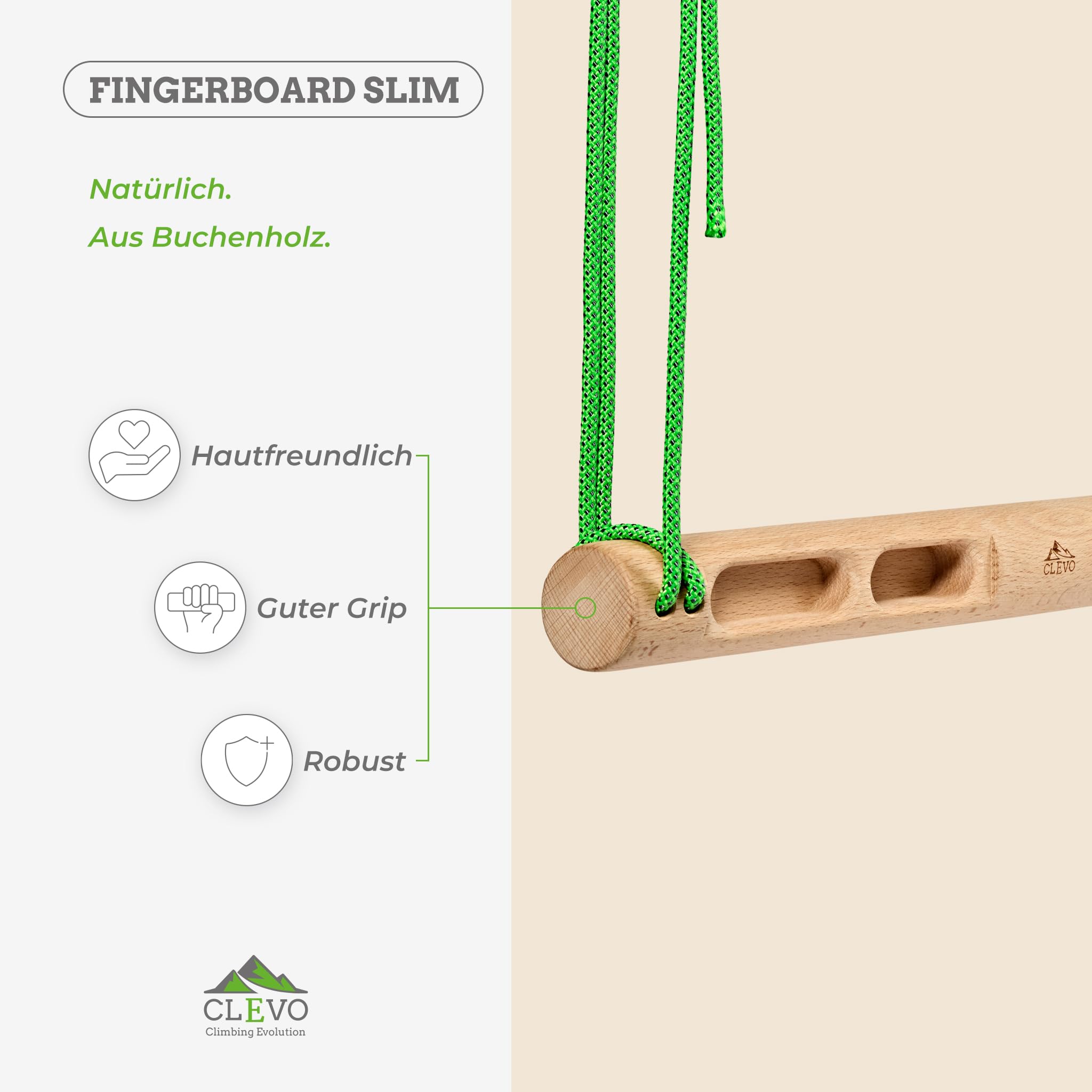 Clevo Fingerboard Slim Hangboard Holz mobil Seilaufhängung
