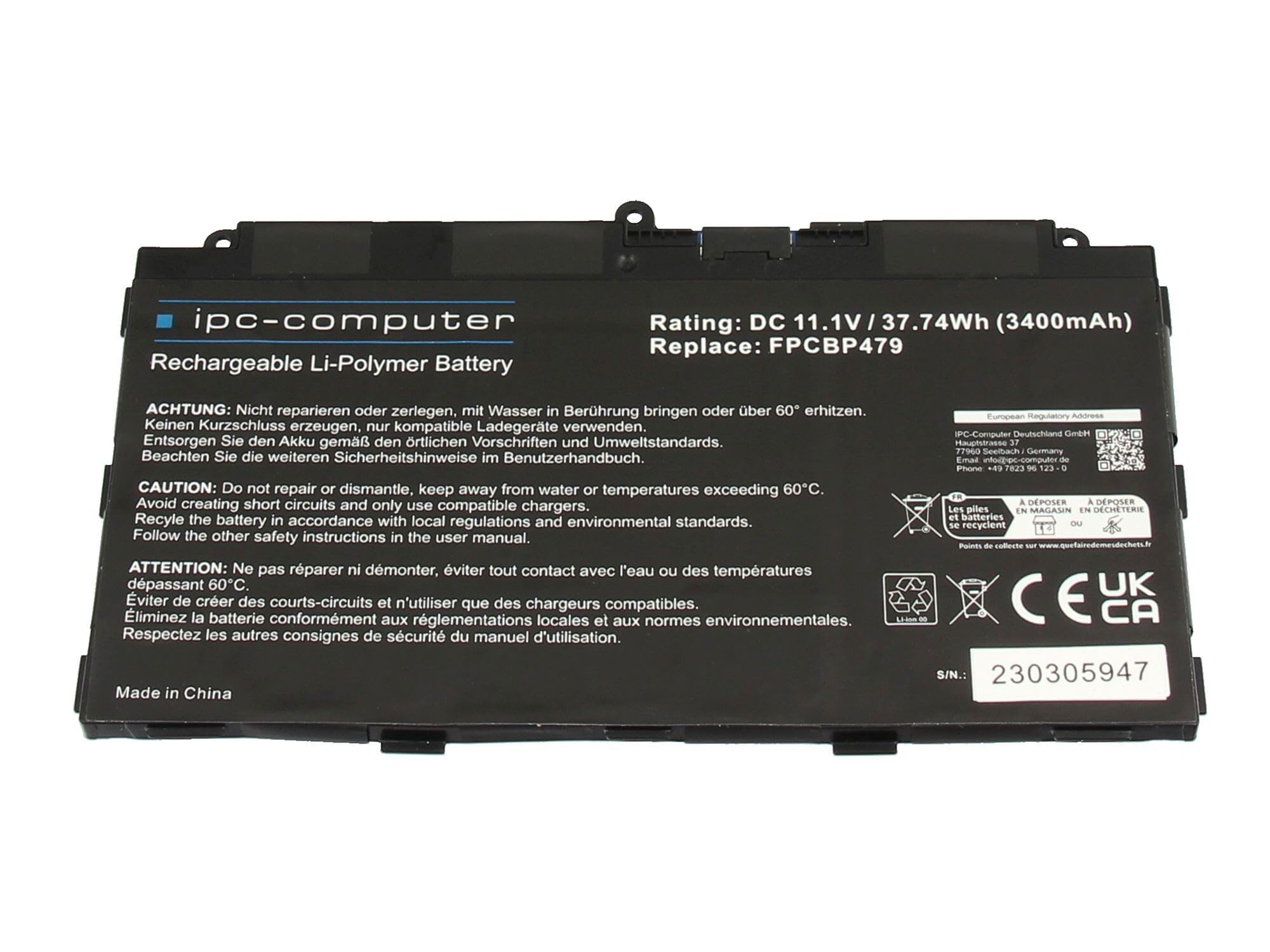 IPC-Computer Akkus 34075627 Laptop Akku 37,74Wh schwarz