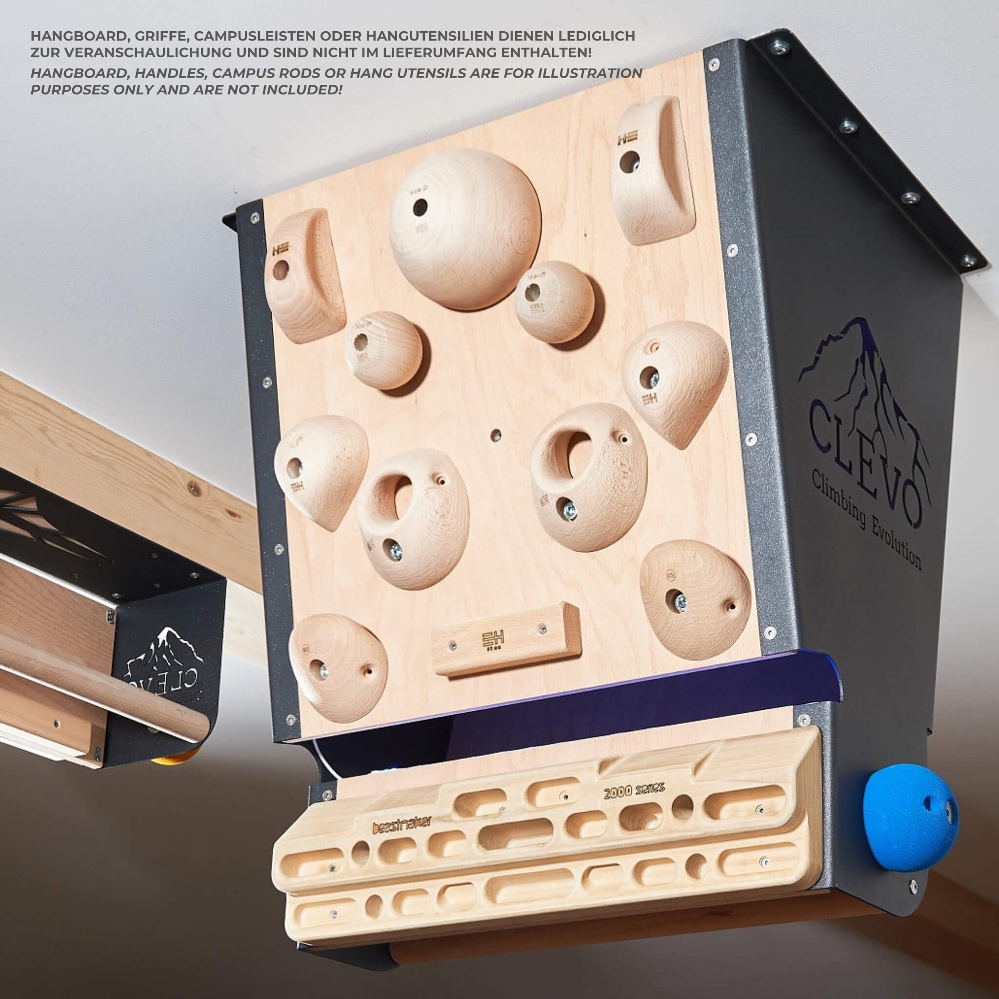 Clevo XL Klettermodul Decke 12° Campusboard Buche Stahl