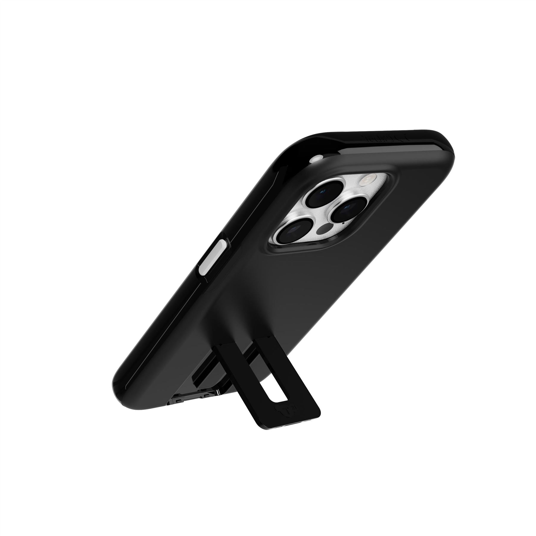 Tech21 EvoCrystal Kick iPhone 15 Pro Hülle Obsidian Black Ständer