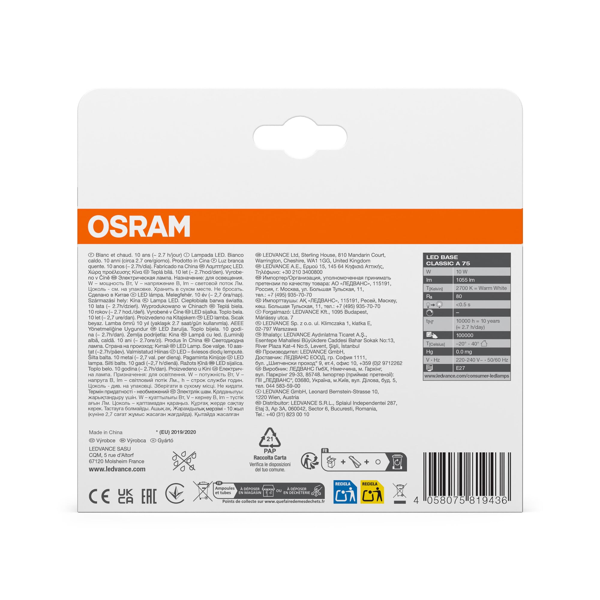 OSRAM SMART+ Base Classic A 75 LED-Birne E27 warmweiß matt