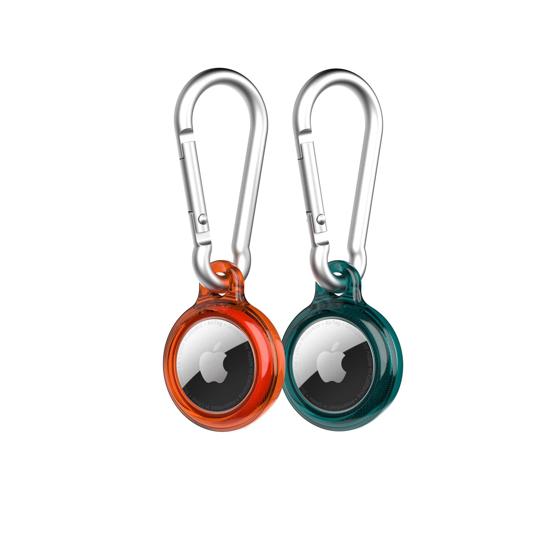 Tech21 EvoPop AirTag Hülle 2er Tangerine/Verdigris Karabiner