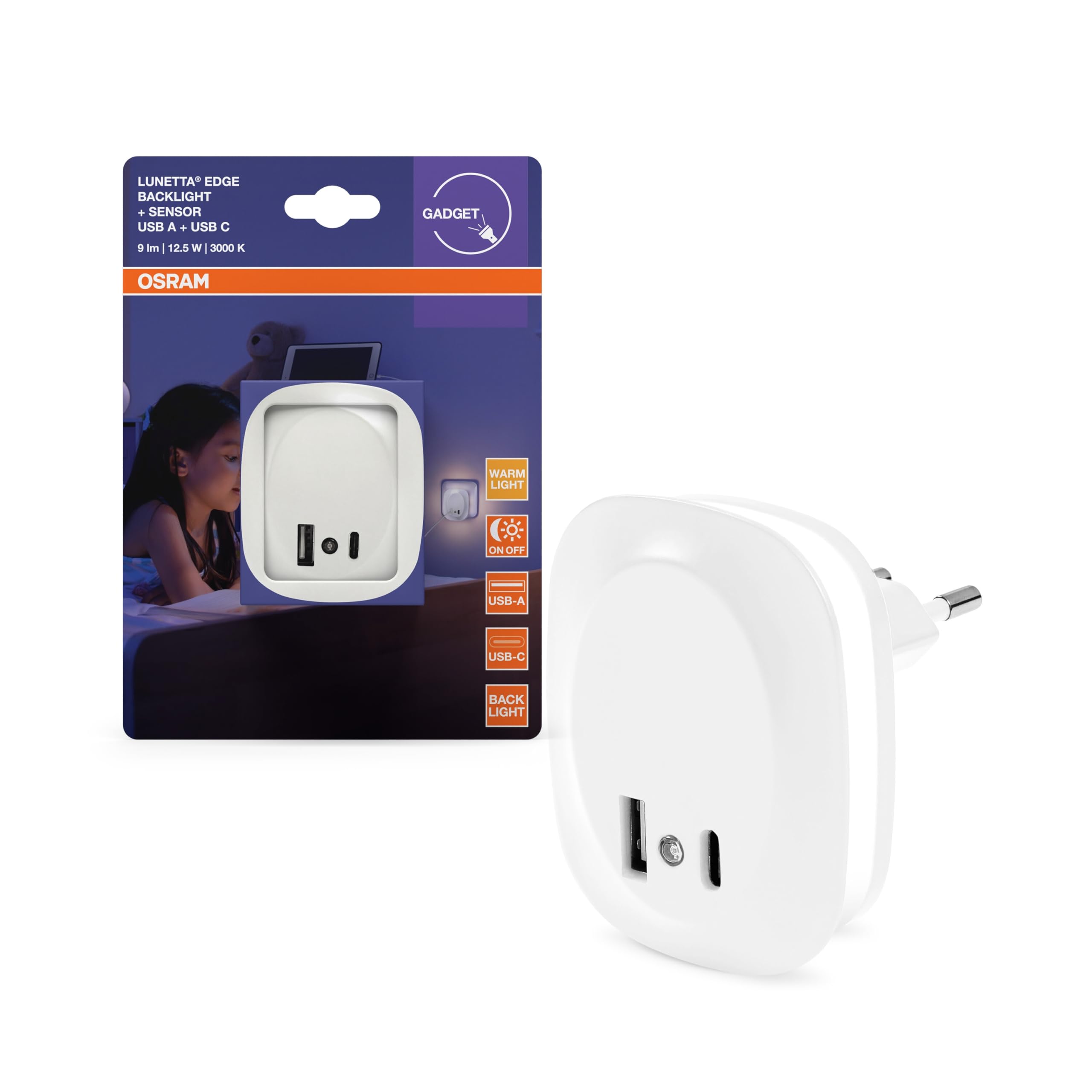 ams OSRAM Lunetta Edge Steckdosen-Nachtlicht weiß USB 3000K