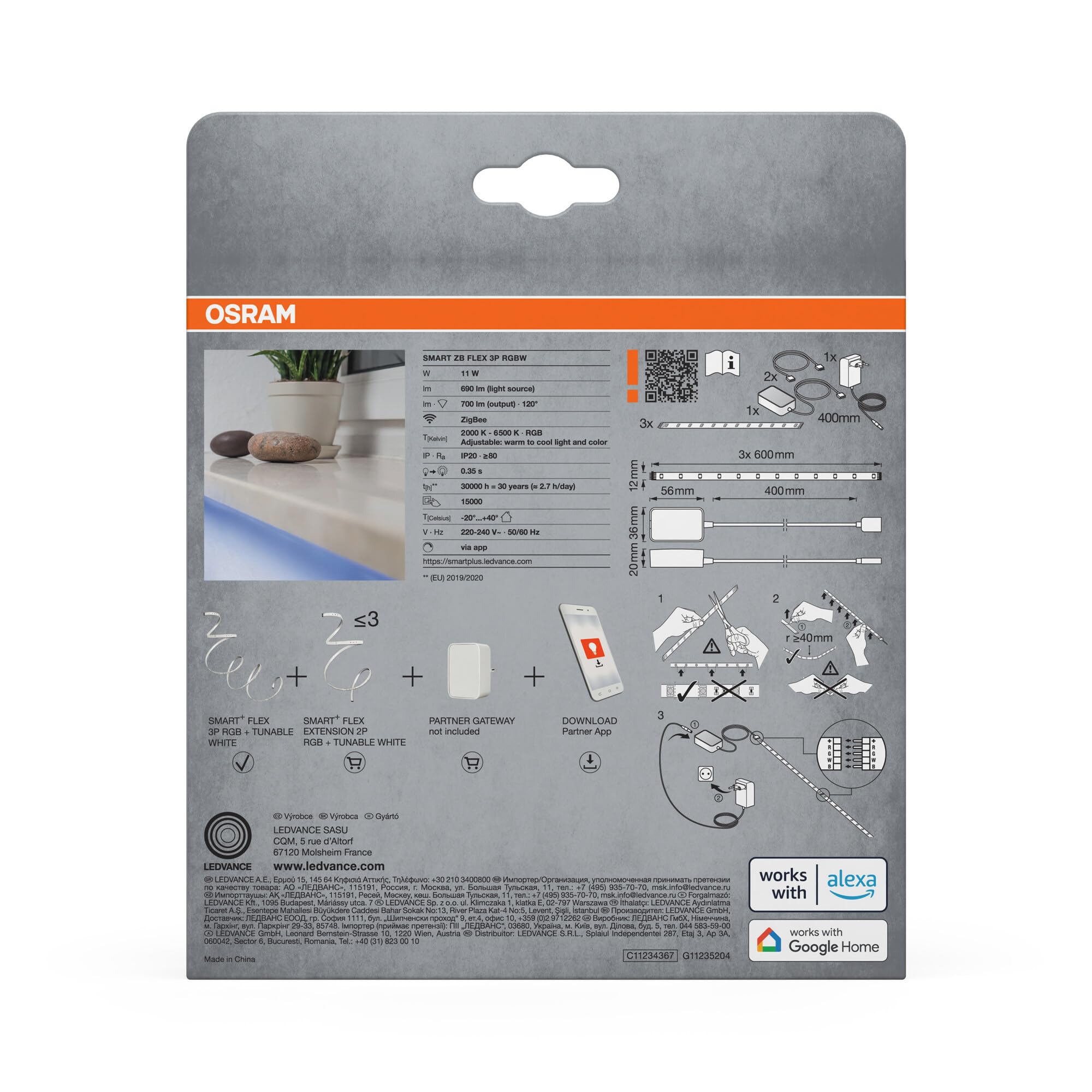 ams OSRAM Smart+ LED Streifen Basis RGBW 180cm Zigbee dimmbar 700lm
