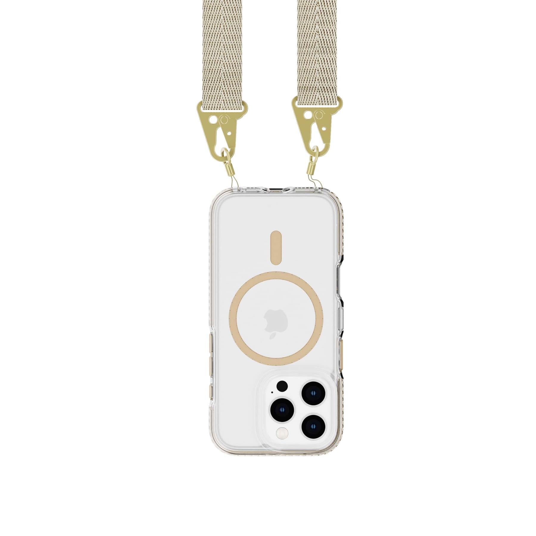 Tech21 EvoCrystal iPhone 16 Pro Handyhülle Gold mit Kette