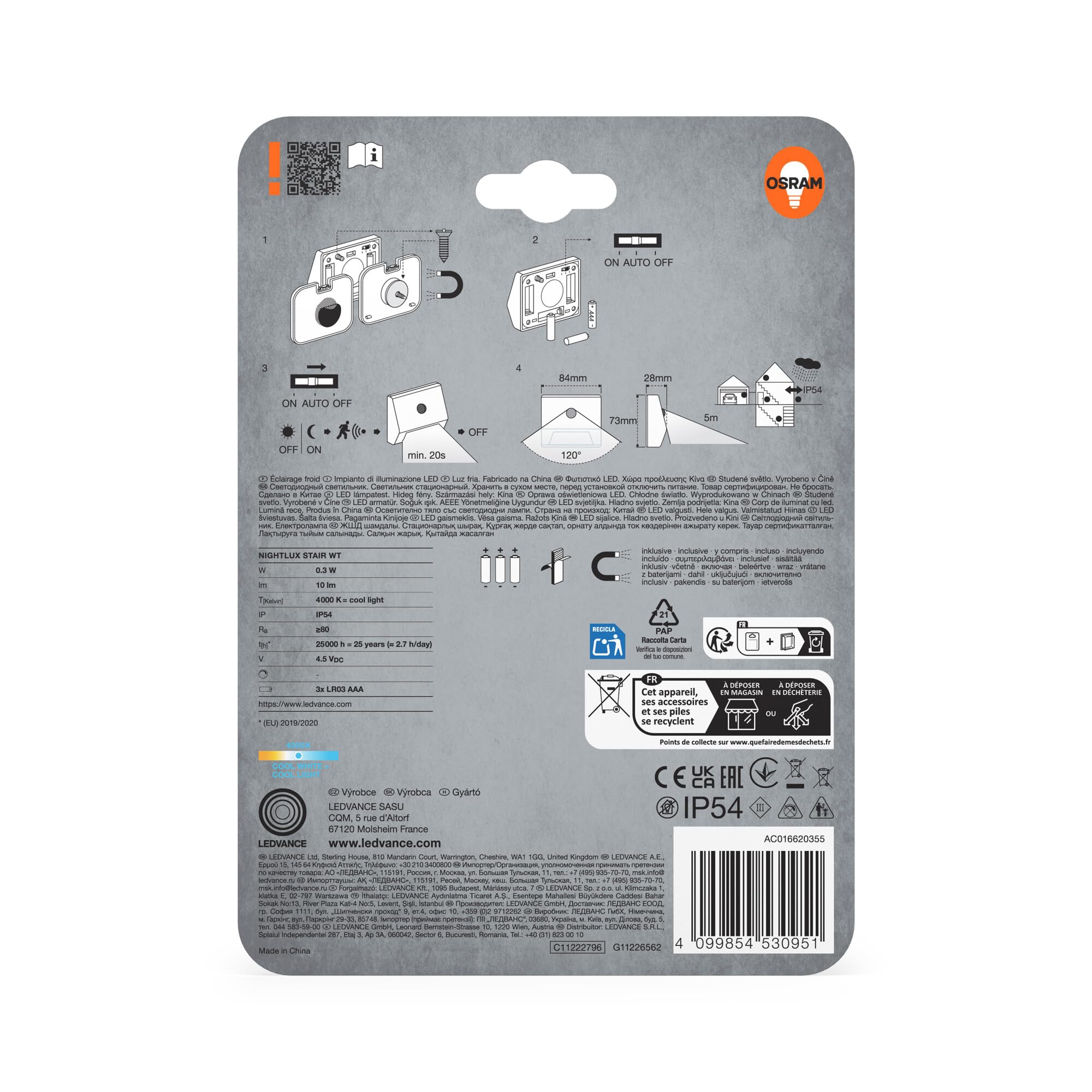 OSRAM NIGHTLUX Stair Nachtlicht weiß Batterie IP54