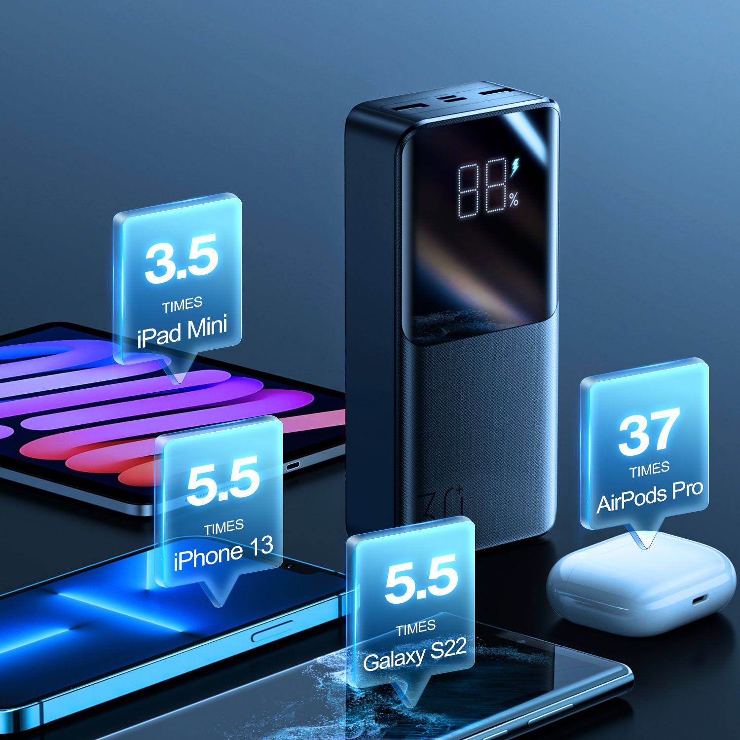 JOYROOM JR-QP193 Powerbank 30000mAh 22,5W Schwarz