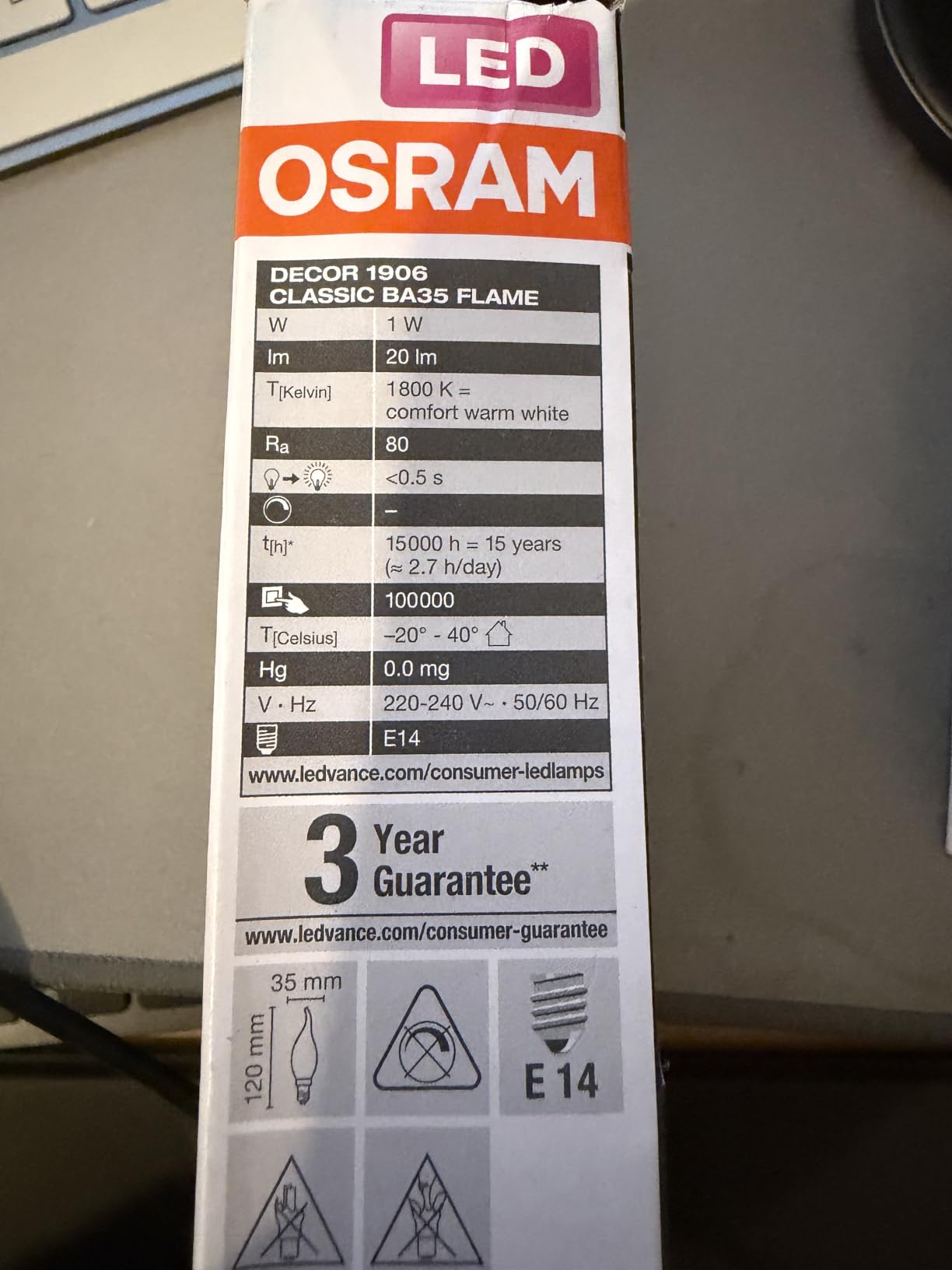 ams OSRAM LED-Lampe E14 Flammeneffekt matt 1W