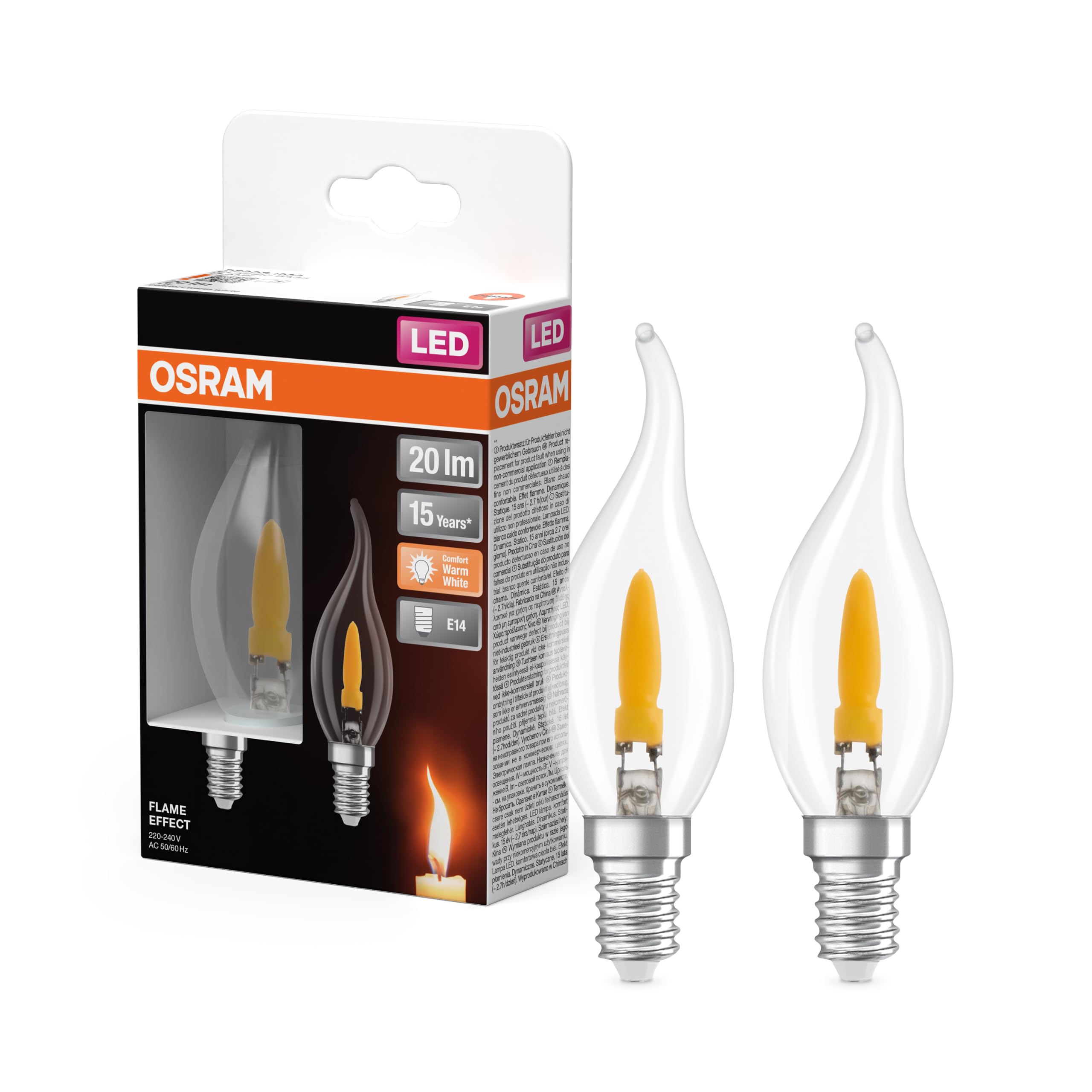 ams OSRAM LED-Lampe E14 Flammeneffekt matt 1W