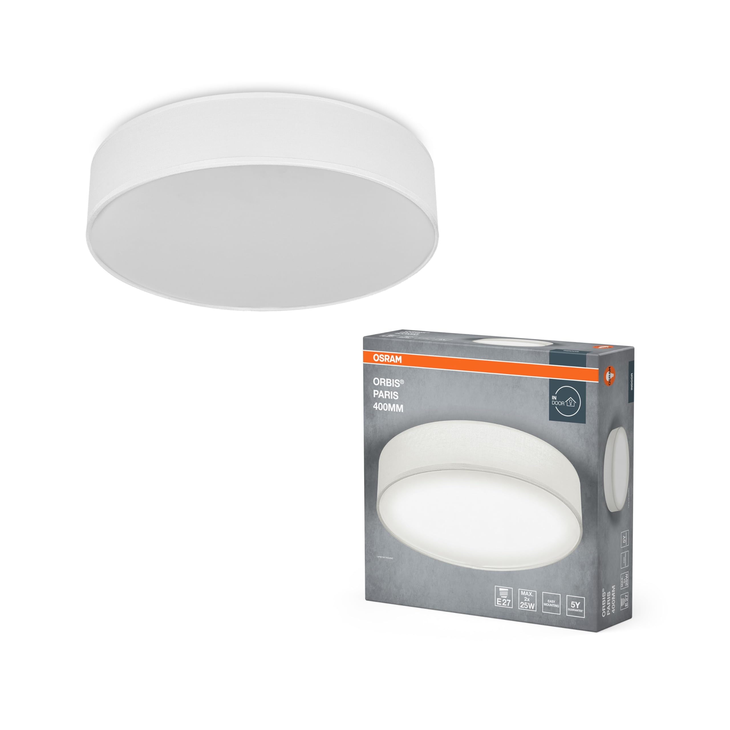 Osram Orbis Paris Deckenleuchte Weiss 40cm E27 Textilschirm