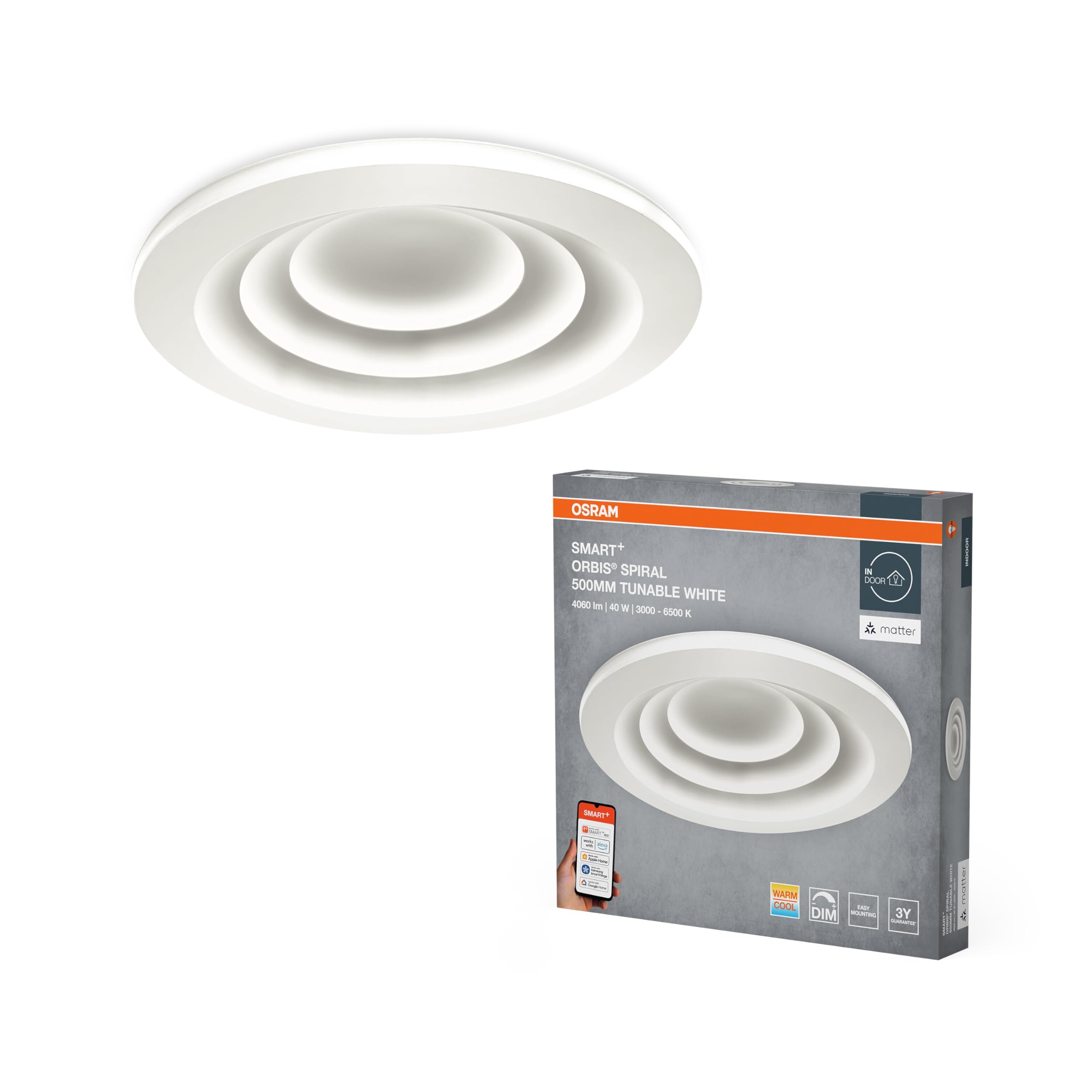 OSRAM SMART+ Spiral Deckenleuchte 500mm weiß 40W Matter