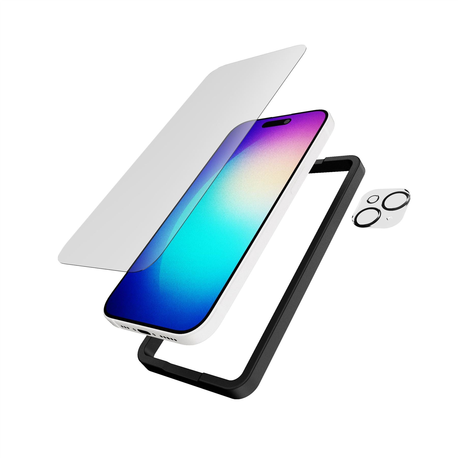 Tech21 ImpactGlass iPhone 15 14 13 Schutzglas Kamera Set Clear