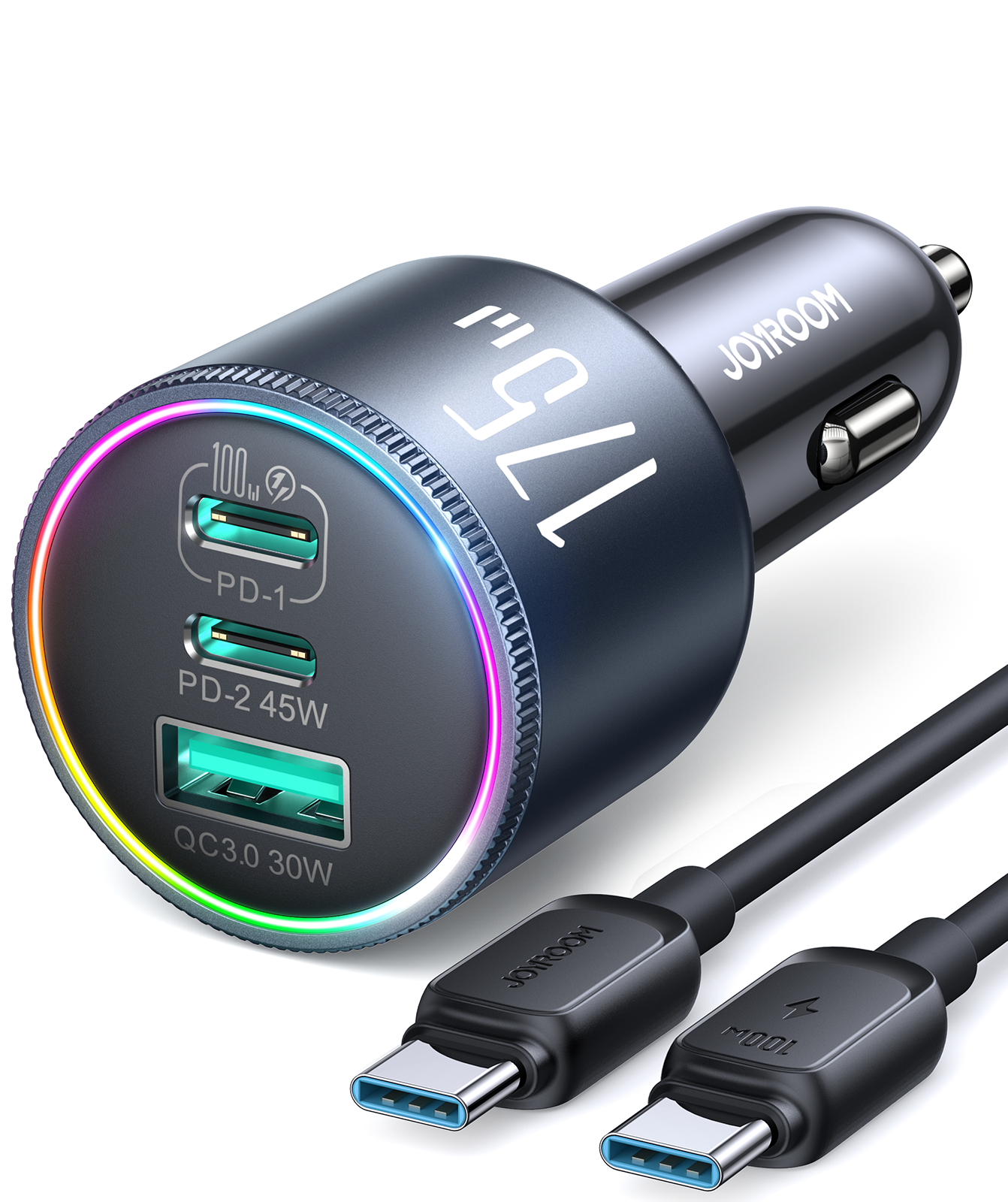 JOYROOM JR-CCN07 175W GaN Autoladegerät Dunkelgrau 3-Port